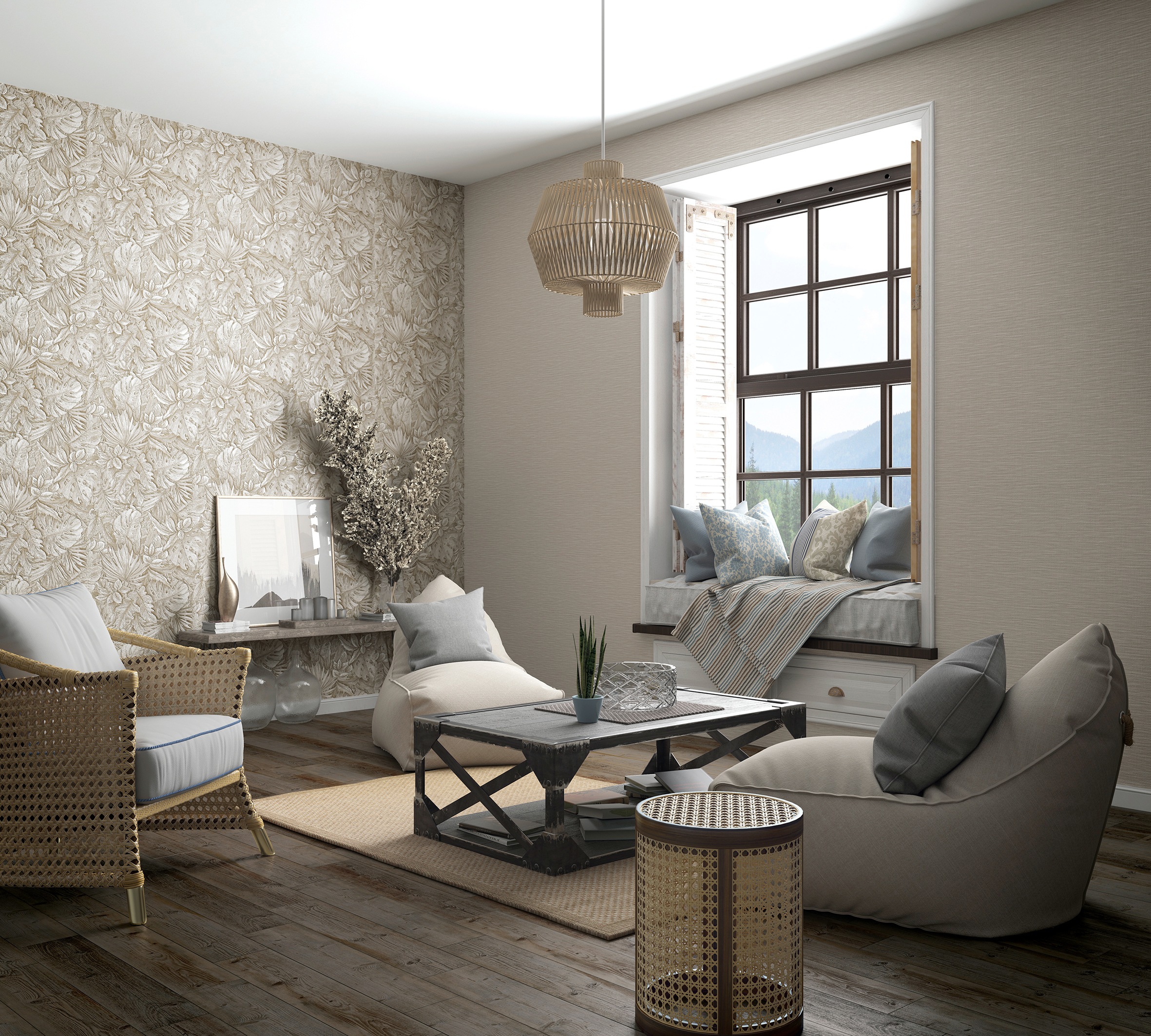 Marburg Vliestapete, matt-botanisch-floral, Blattmuster, moderne Tapete für Wohnzimmer Schlafzimmer Küche