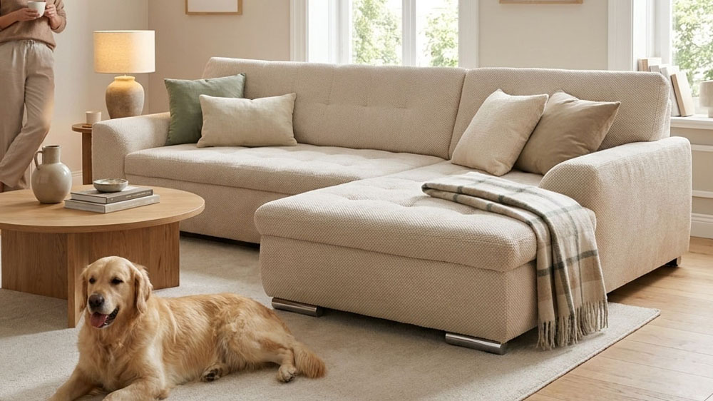 OTTO home "Torrnby 268 x 178 cm, mit Steppungen, modern & stabil" mit Schlaffunktion, L-Form, aus Pet Friendly Bezug