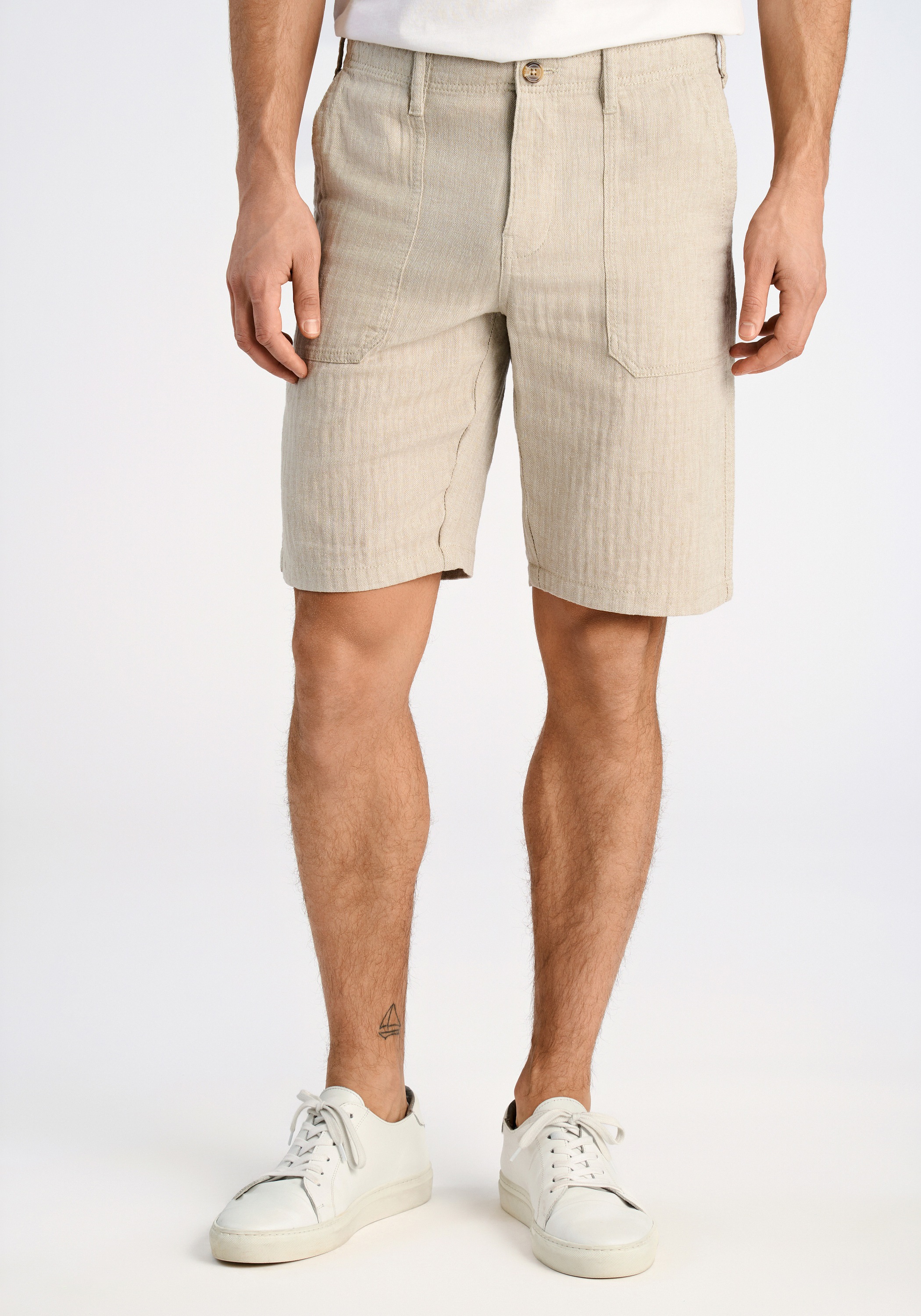 Shorts LINDBERGH "Leinenshorts Relaxed Fit", Herren, Gr. S, beige (lt stone), Obermaterial: 55% Baumwolle, 45% Leinen, meliert, relaxed fit, Hosen Shorts