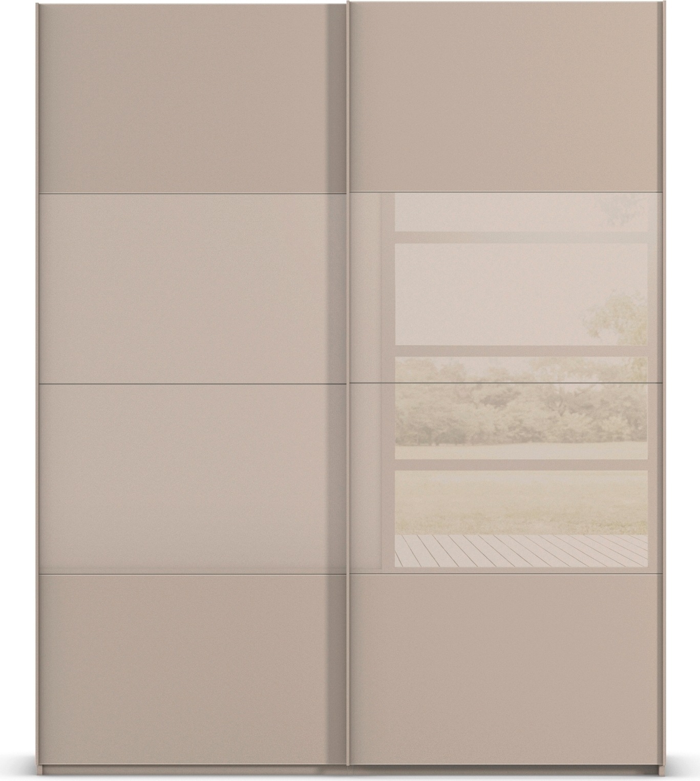 rauch Schwebetürenschrank »Kleiderschrank Schrank Garderobe Schlafzimmerschrank SCALE-FYRA«, edle Türen viergeteilt Glas matt/glänzend viele Farben MADE IN GERMANY