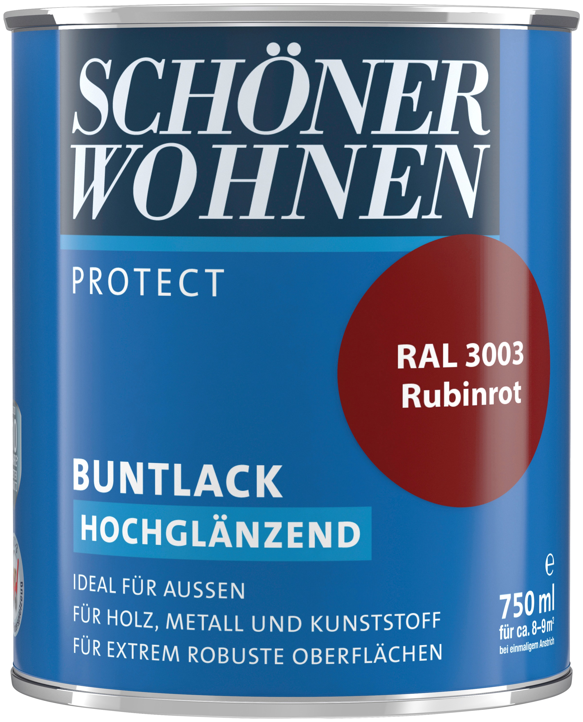 SCHÖNER WOHNEN FARBE Lack »Protect Buntlack«, 750 ml, rubinrot RAL 3003, hochglänzend, ideal für außen