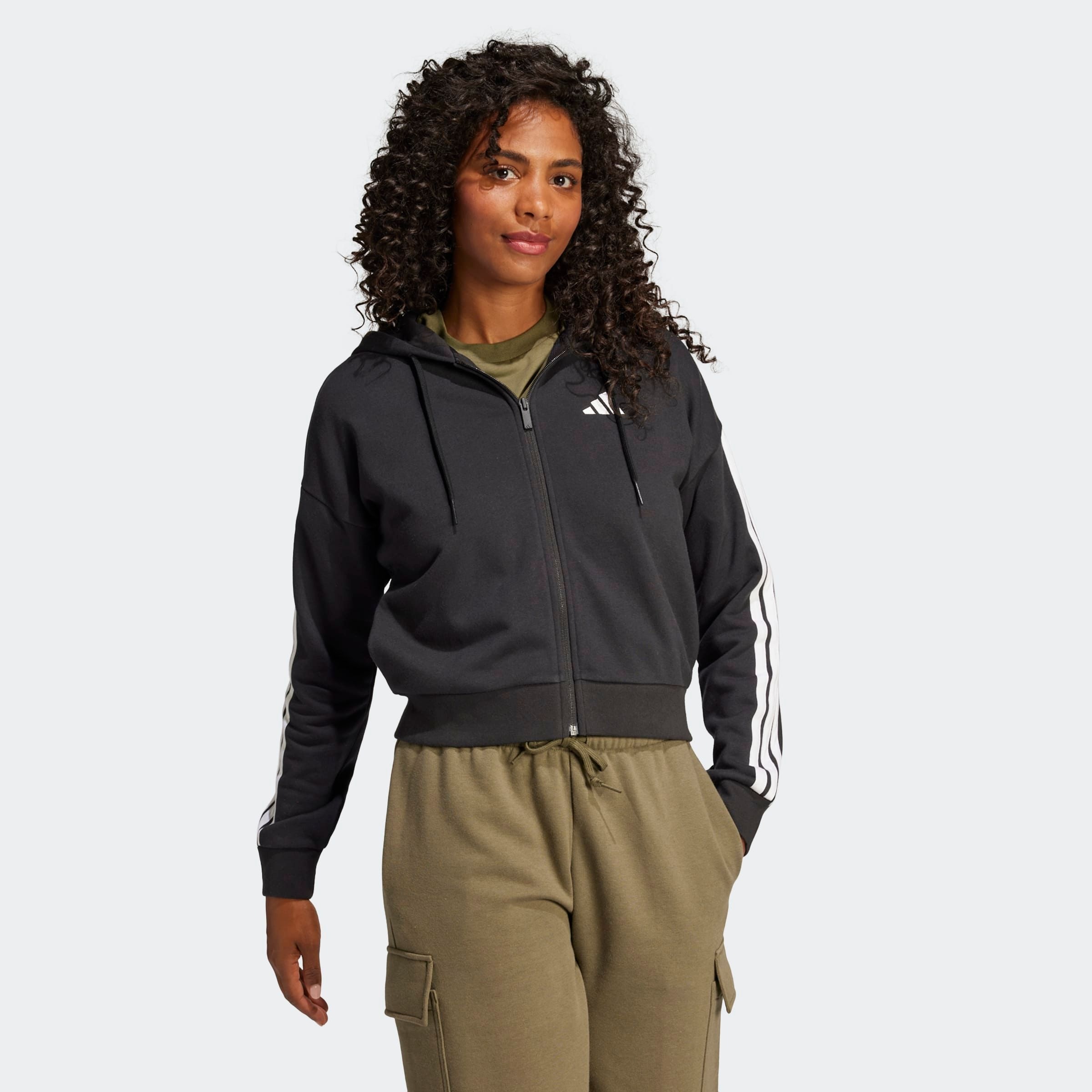 Adidas Sweat-shirt à Zip Essentials 3 Stripes French Terry Black / White 2XL Femme