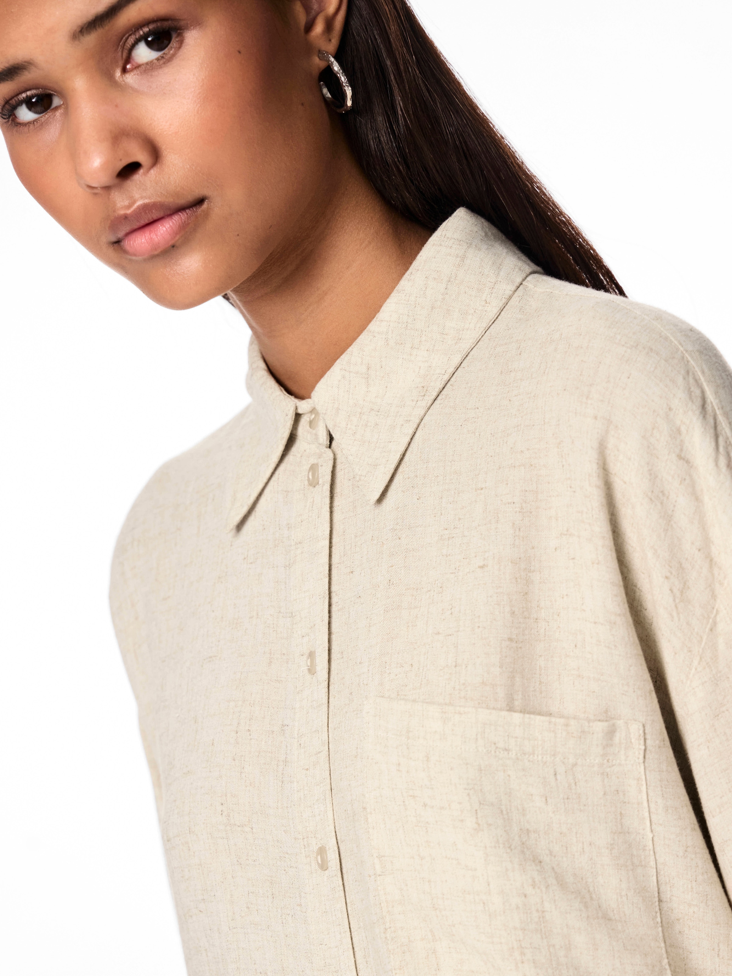 pieces Hemdbluse »PCPIA LS LOOSE SHIRT WVN NOOS«, mit Leinen