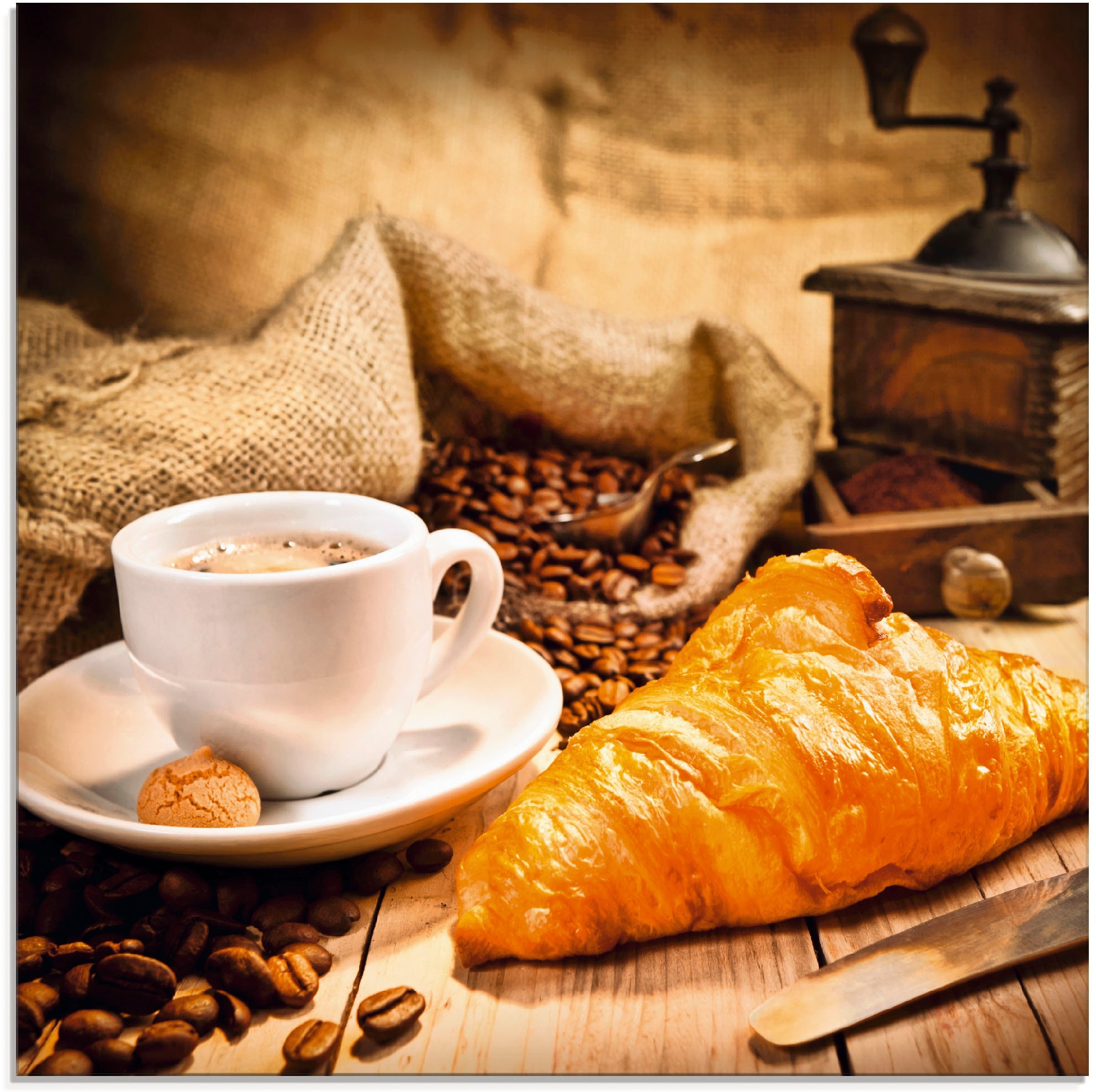 Artland Glasbild "Kaffeetasse mit Croissant", Getränke, (1 St.), in verschiedenen Größen