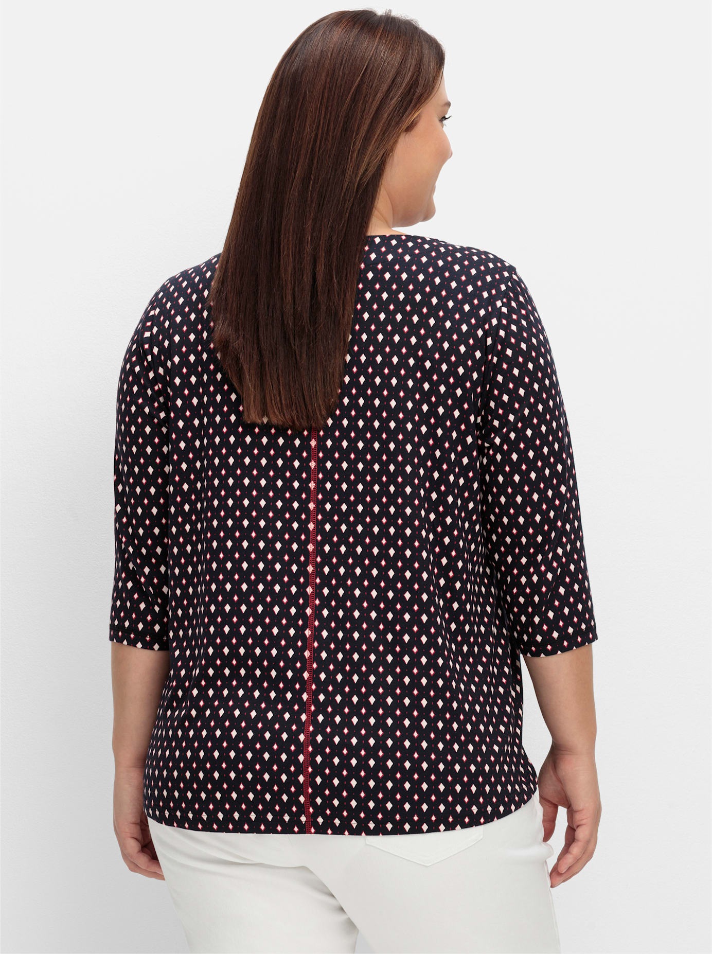 Sheego 3/4 Sleeve Shirt Dark Blue Patterned Size 44/46 2