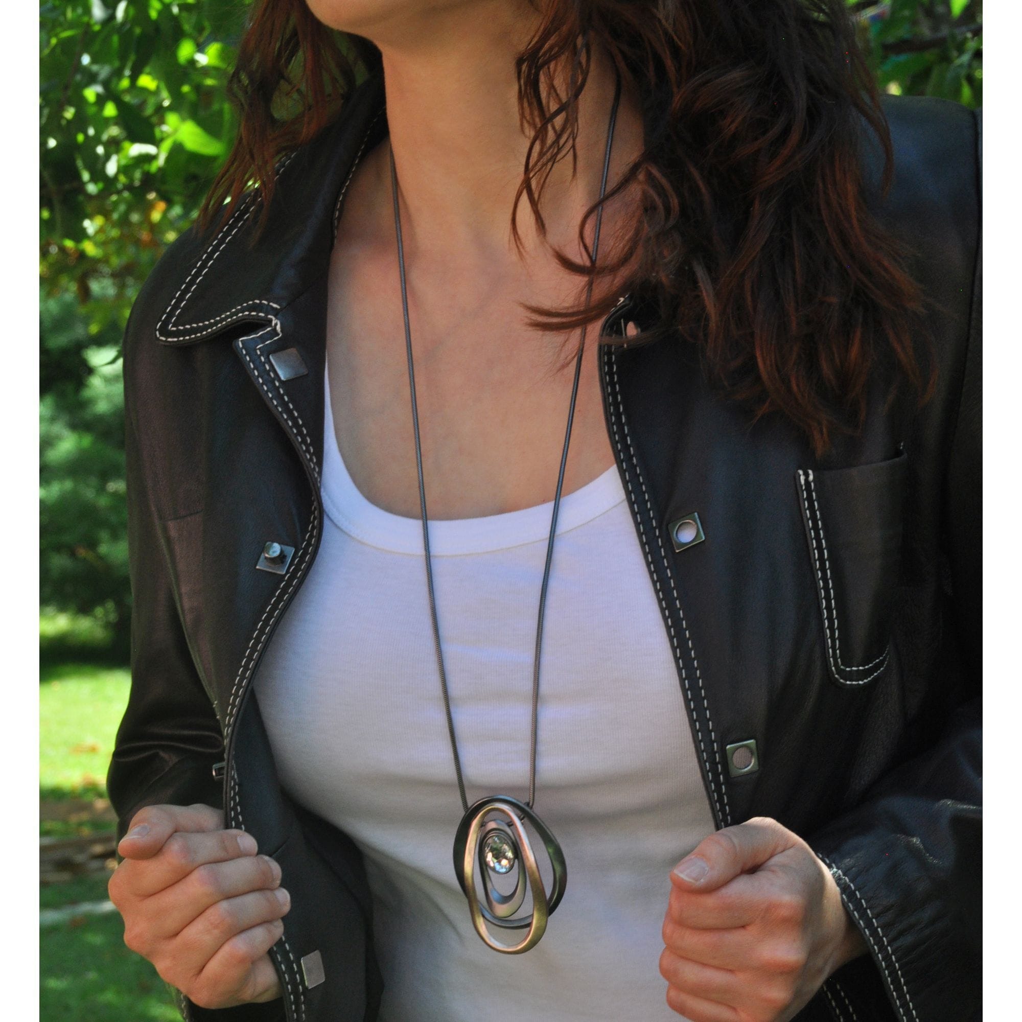 Steuer Kette mit Anhänger »Metall zweifarbig Glasstein grau«