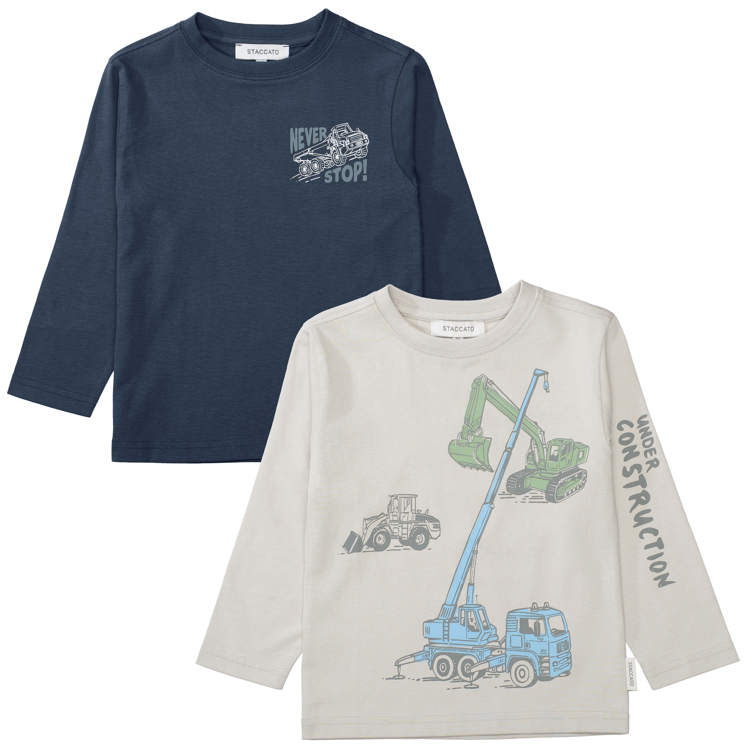 STACCATO Langarmshirt 2 2er Pack, mit Kran-Bagger-Motiv, für Boys