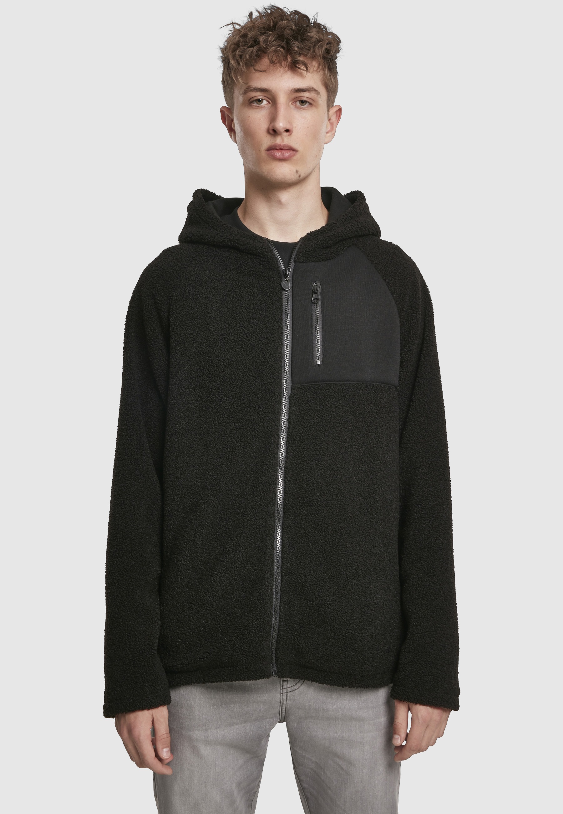 URBAN CLASSICS Kapuzenpullover »Urban Classics Herren Hooded Sherpa Zip Jacket« 1 tlg.