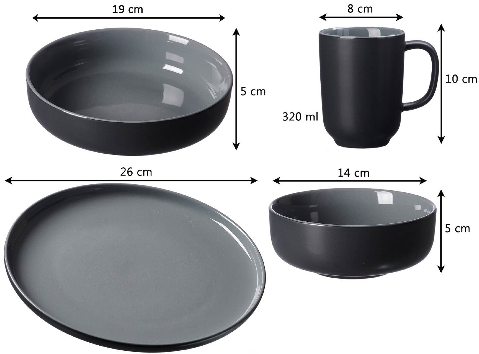 Ritzenhoff & Breker Geschirr-Set »XXL Kombiservice Jasper 32er Set schwarz-grau« Spülmaschinengeeignet