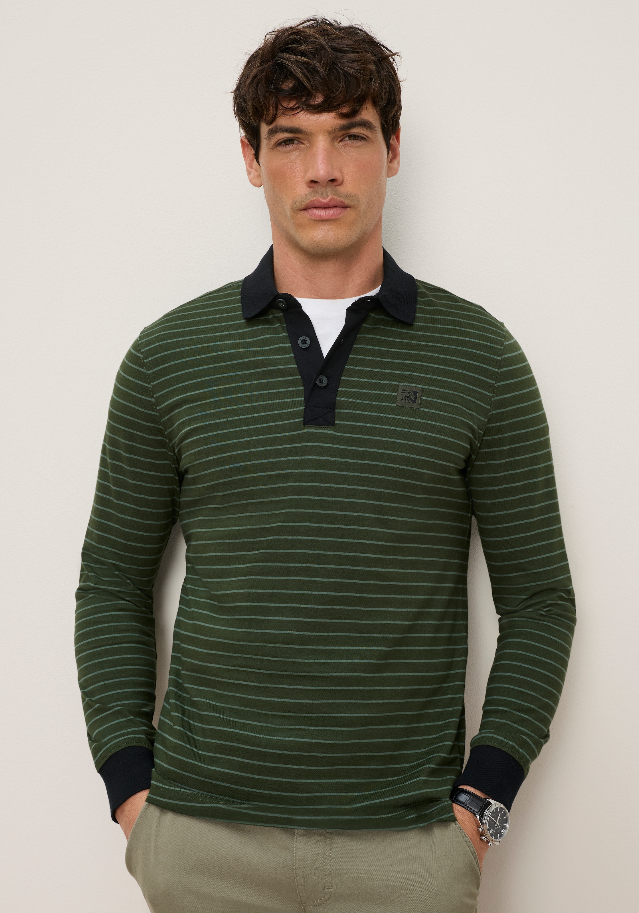 Mans World Poloshirt Normale Passform, mit Langarm, mit Polokragen, geringeltes Design