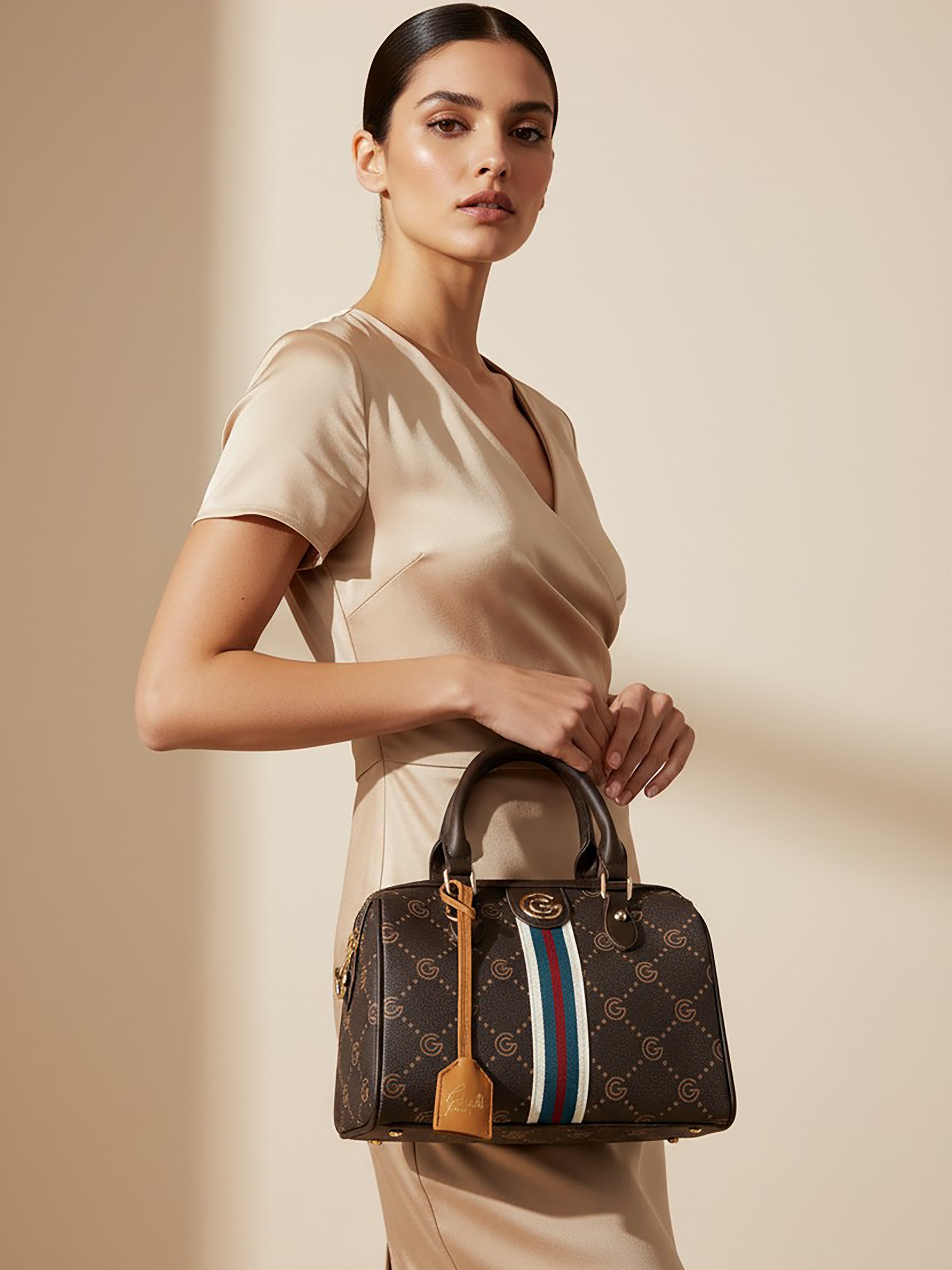 GABRIELLA G By Gabriella Gucci Umhängetasche »KATIA« Damen Handtasche, Schultertasche mit Kontrastbesatz und Logodrucken