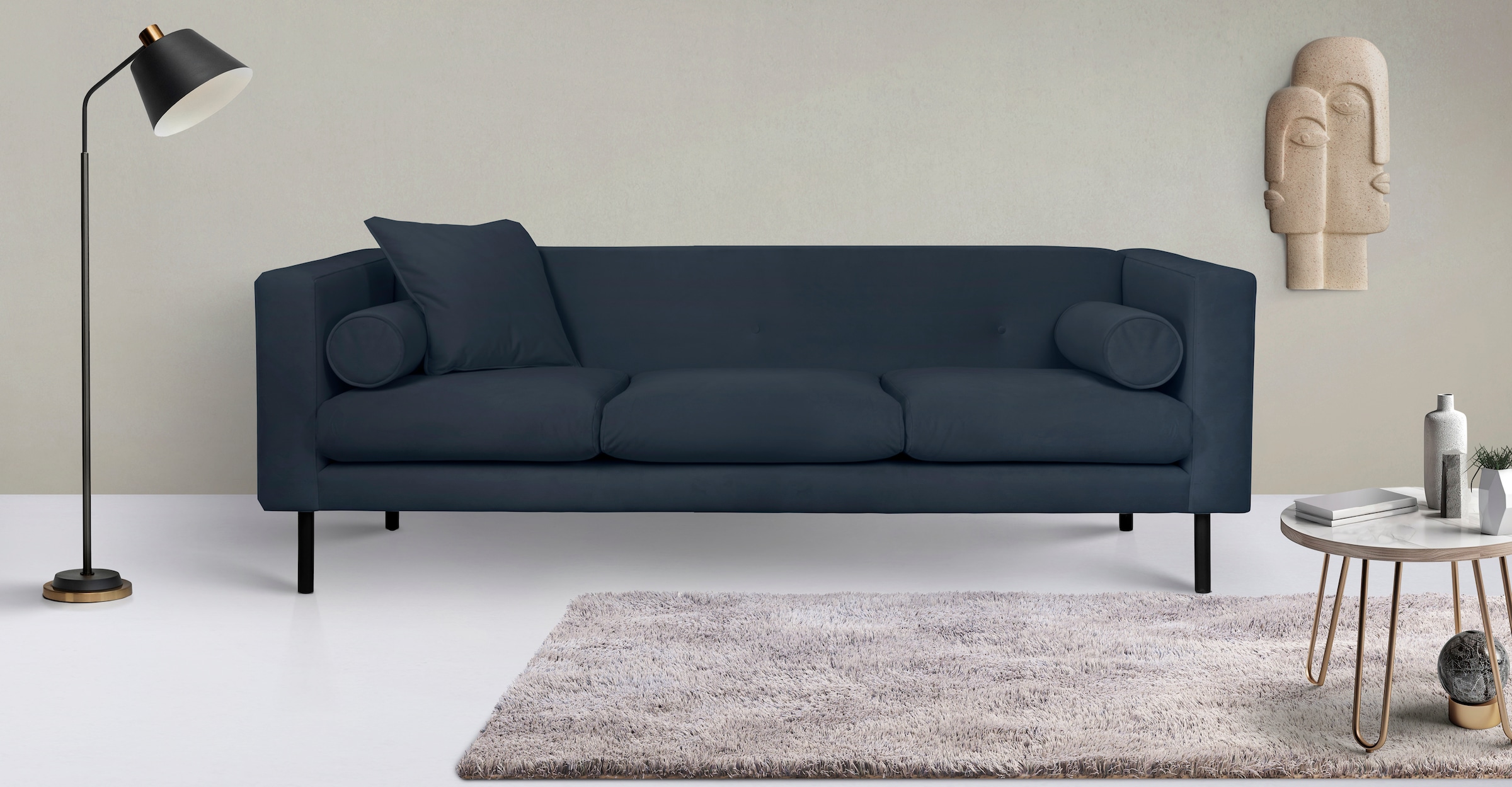 Home affaire 3-Sitzer "Lillibeth Designsofa mit Wellenunterfederung, Maße B/T/H: 218/74/83 cm" Zierkissen als Wendekissen, Bezug Samtoptik oder Cord