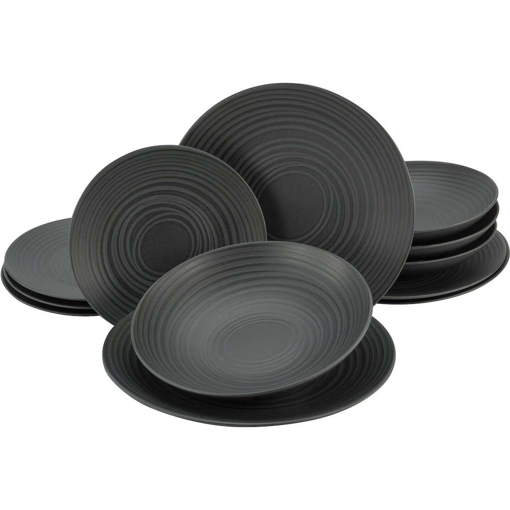 CreaTable Tafelservice »Geschirr-Set Lava Stone«, (Set, 12 tlg., Teller Set für 4 Personen)