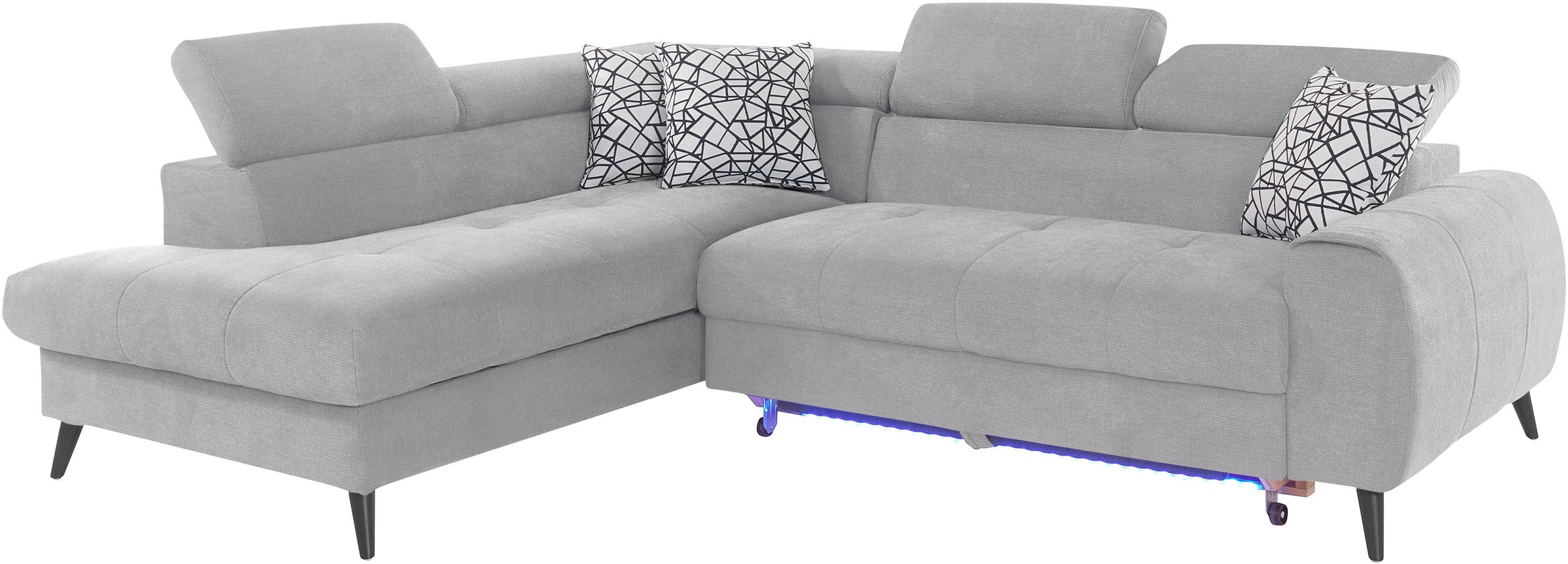 COTTA Ecksofa »Mia L-Form mit 3 Zierkissen«, wahlweise mit Bettfunktion, Bettkasten, Beleuchtung & Wireless-Charger