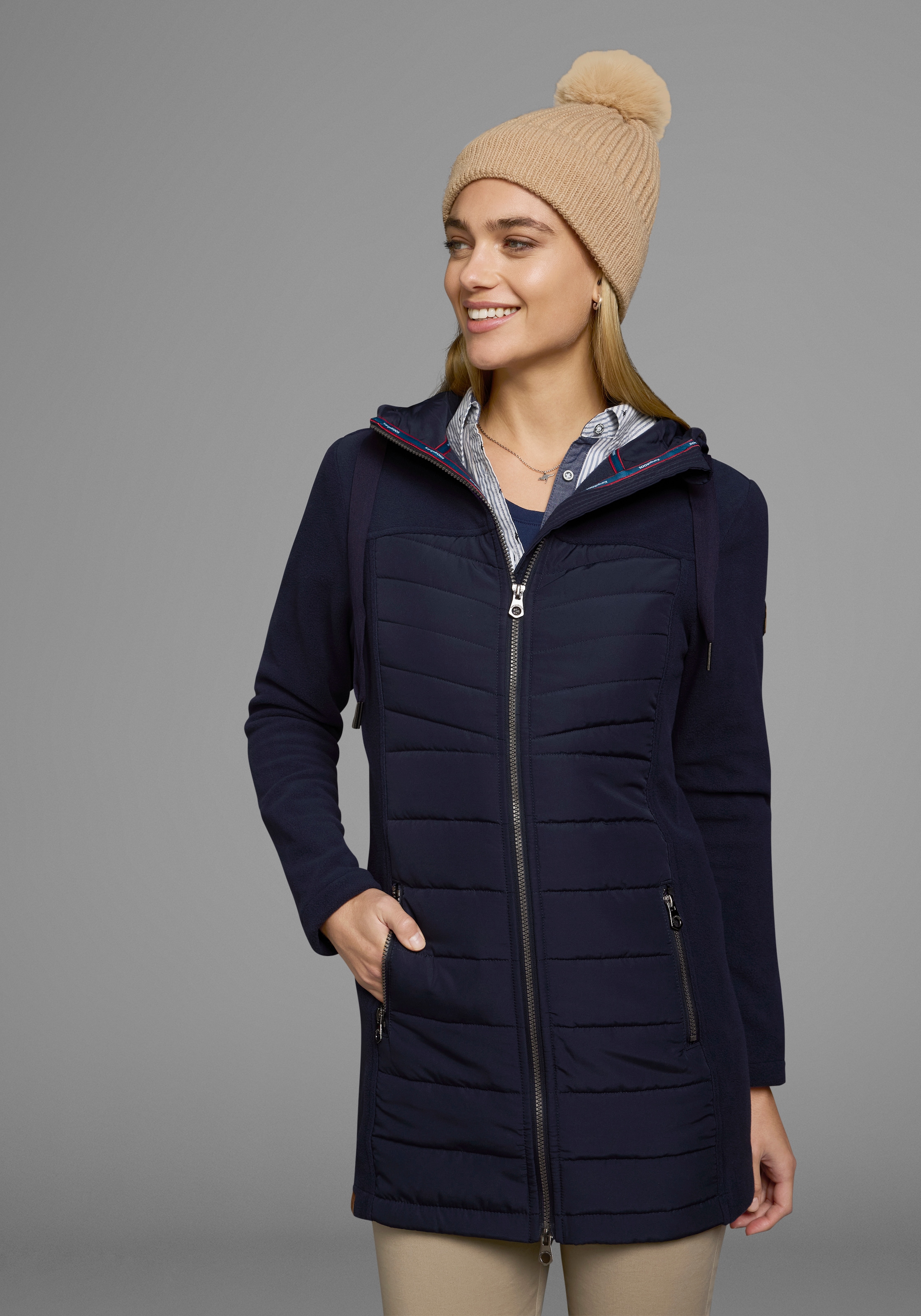 KangaROOS Langjacke, mit Kapuze, Hybridjacke - Fleecejacke mit wattierten Bereichen