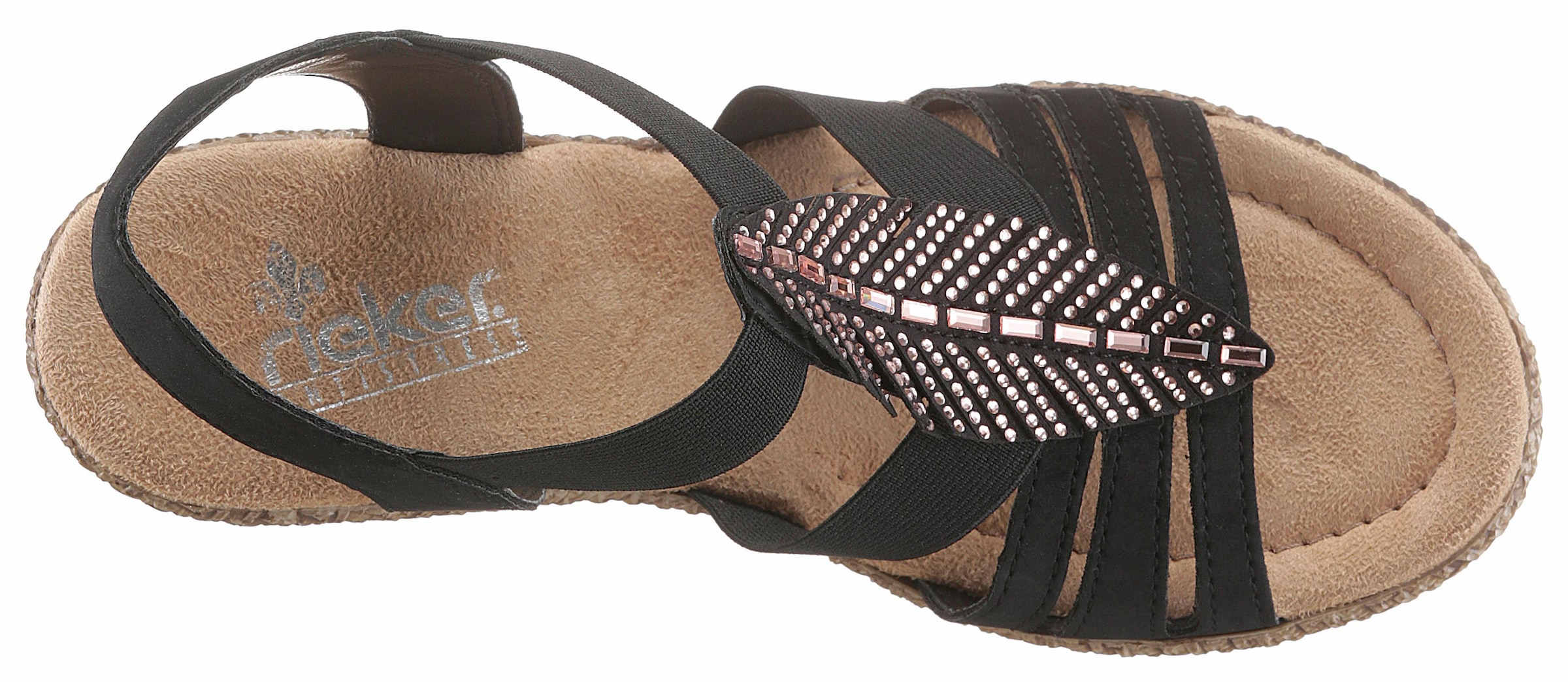 Rieker Sandalette, Sommerschuh, Sandale, Plateauabsatz, mit Strass-Steinchen verziert