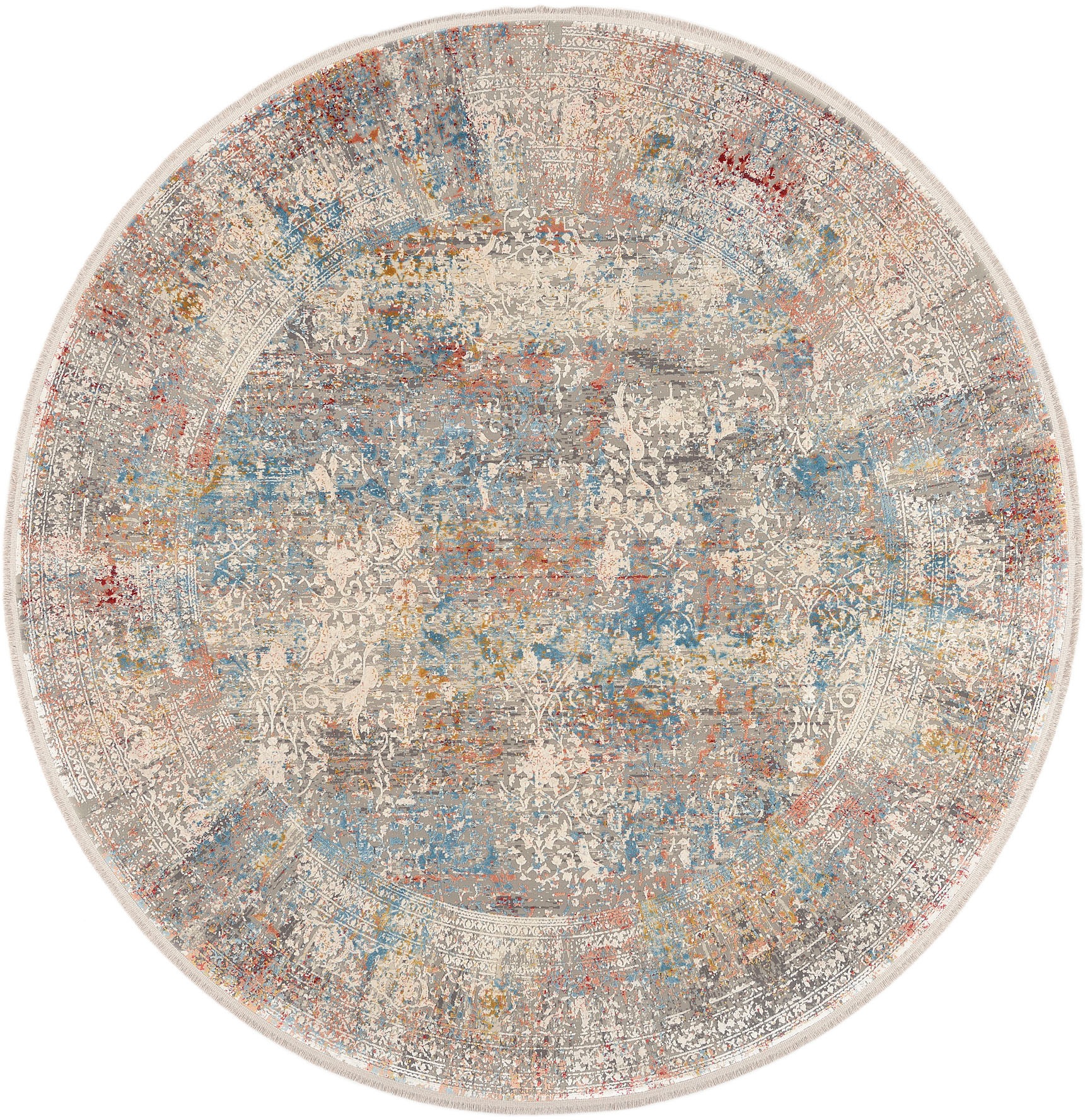 Thumbnail - OCI DIE TEPPICHMARKE Teppich "CAVA" rund 8 mm Höhe Glanz Viskose, Hoch Tief Struktur, mit Fransen, Wohnzimmer