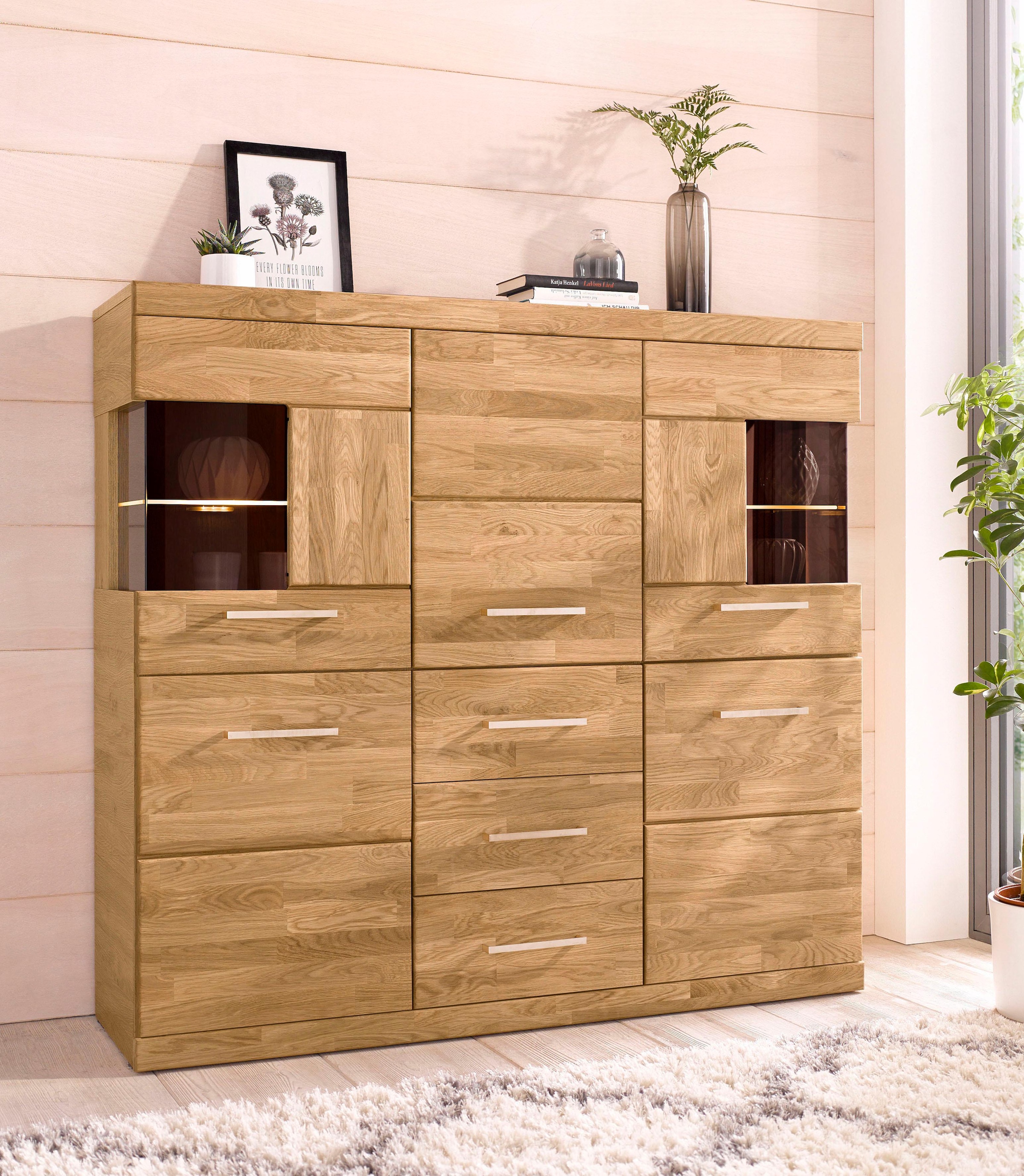 Highboard OTTO HOME, B:125cm H:115cm T:35cm, braun, Holz teilmassiv, Wohnzimmer, Sideboards, "Ribe,125cm breit,115cm hoch, Fronten
