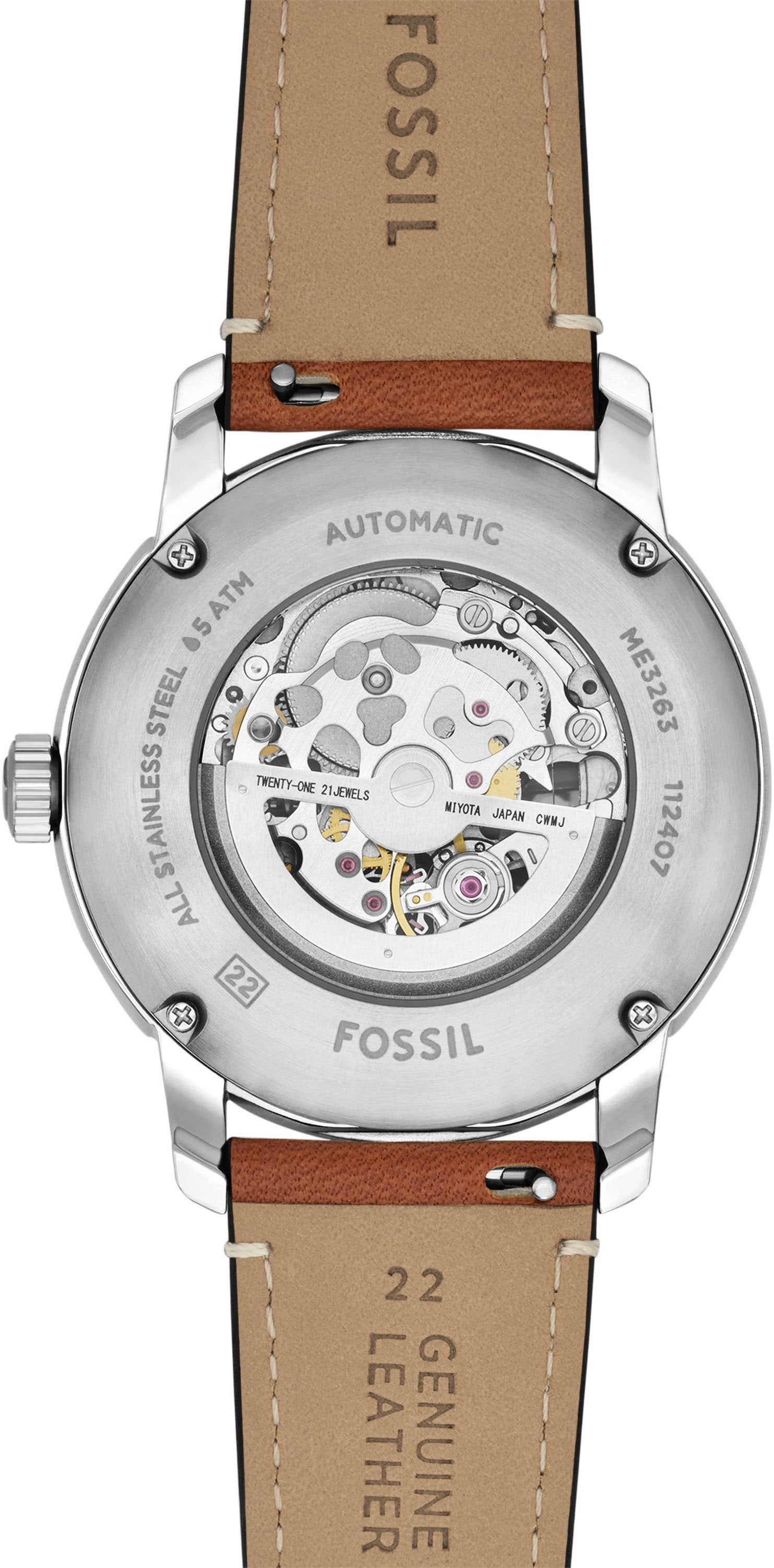 Fossil Automatikuhr »HERITAGE«, Armbanduhr, Herrenuhr, Mechanische Uhr, Lederarmband, analog