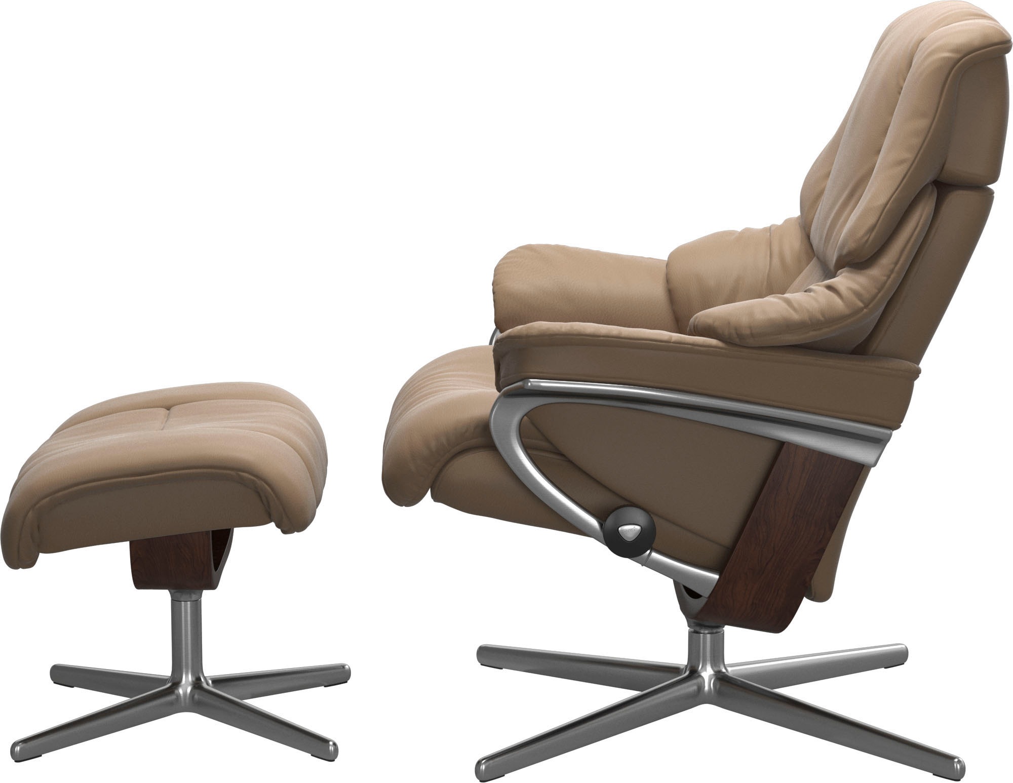 Stressless® Relaxsessel »Reno«, (Set, Relaxsessel mit Hocker), mit Hocker, mit Cross Base, Größe S, M & L, Holzakzent Braun