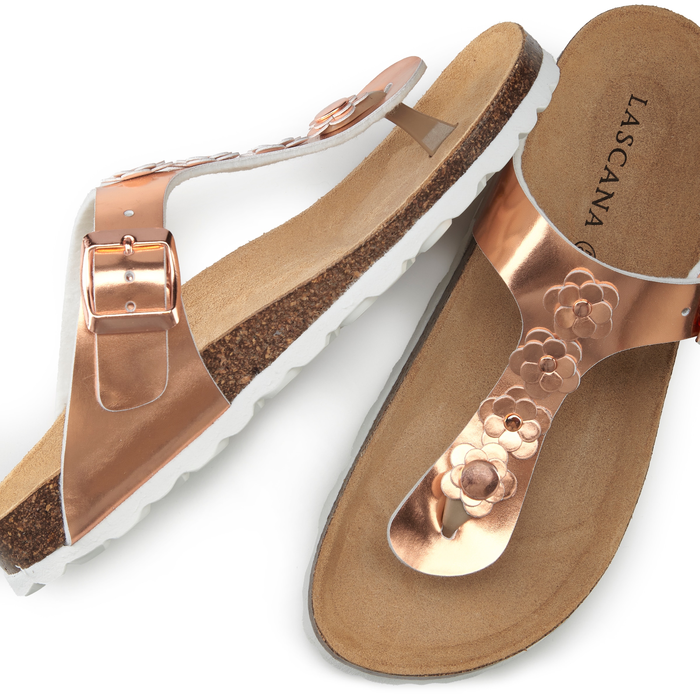 LASCANA Zehentrenner »Sandale, Pantolette, offener Schuh, Sommerschuh,«  mit komfortablem Korkfußbett