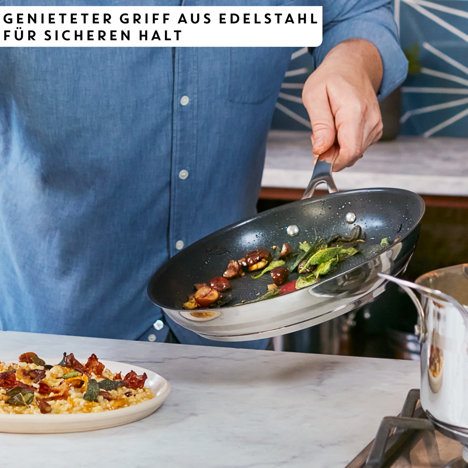 Tefal Pfannen-Set »Jamie Oliver Cook Smart für alle Herdarten, Induktion, Thermo-Signal« Edelstahl Set, 3x Bratpfannen 20/24/28 cm, 3 Stk. tlg. Antihaftversiegelung, lange Lebensdauer. ergonomischer Griff, E310S3