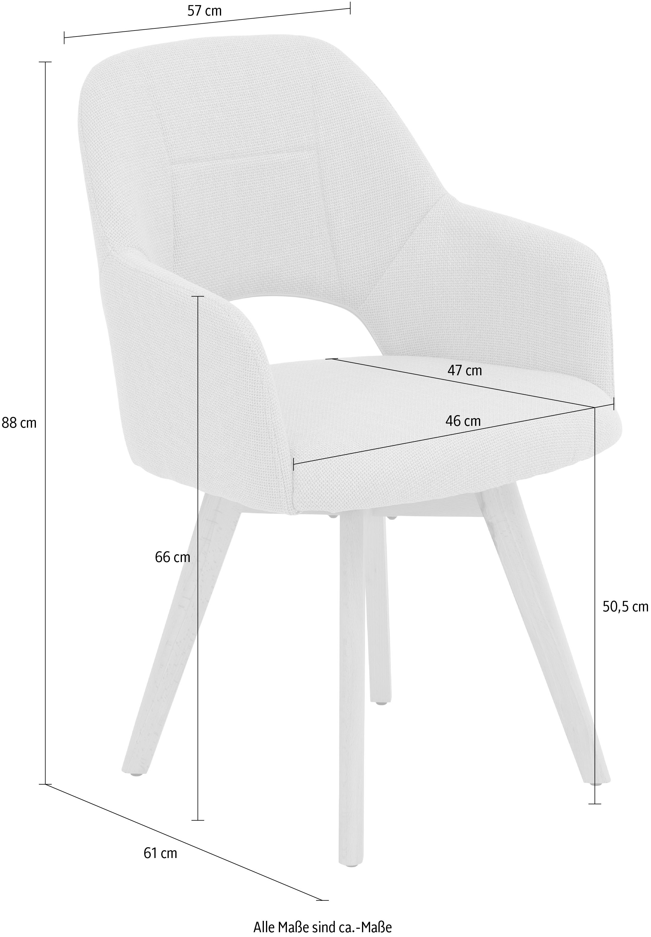 HELA 4-Fußstuhl »STADE«, (Set), 2 St., Microfaser-Webstoff, 360° drehbar,Massivholz 4-Fuß,Armlehnen,Ausschnitt im Rücken