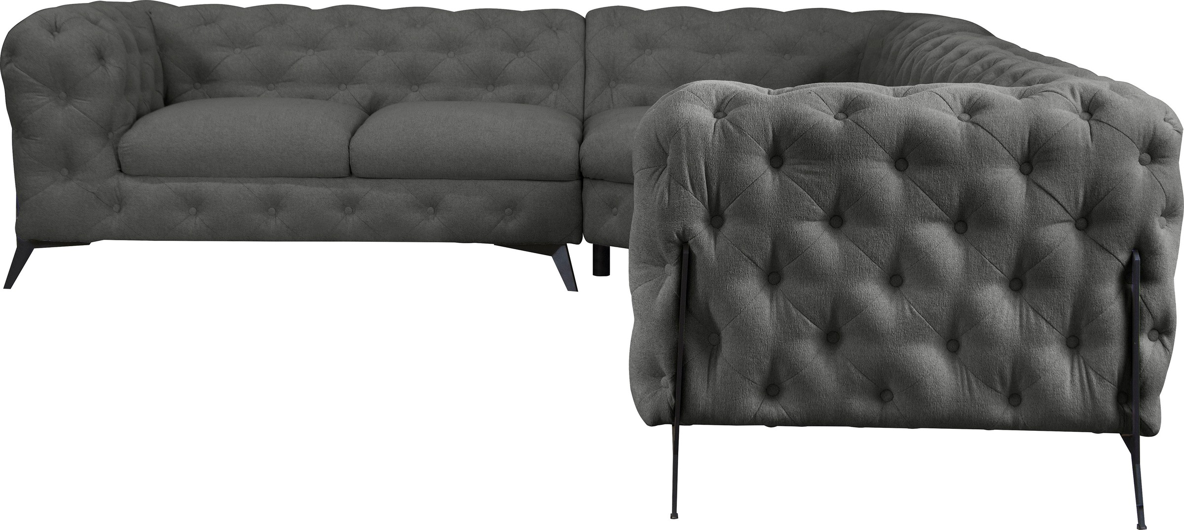 Leonique Chesterfield-Sofa »Amaury L-Form«, großes Ecksofa, Chesterfield-Optik, Breite 323 cm, Fußfarbe wählbar