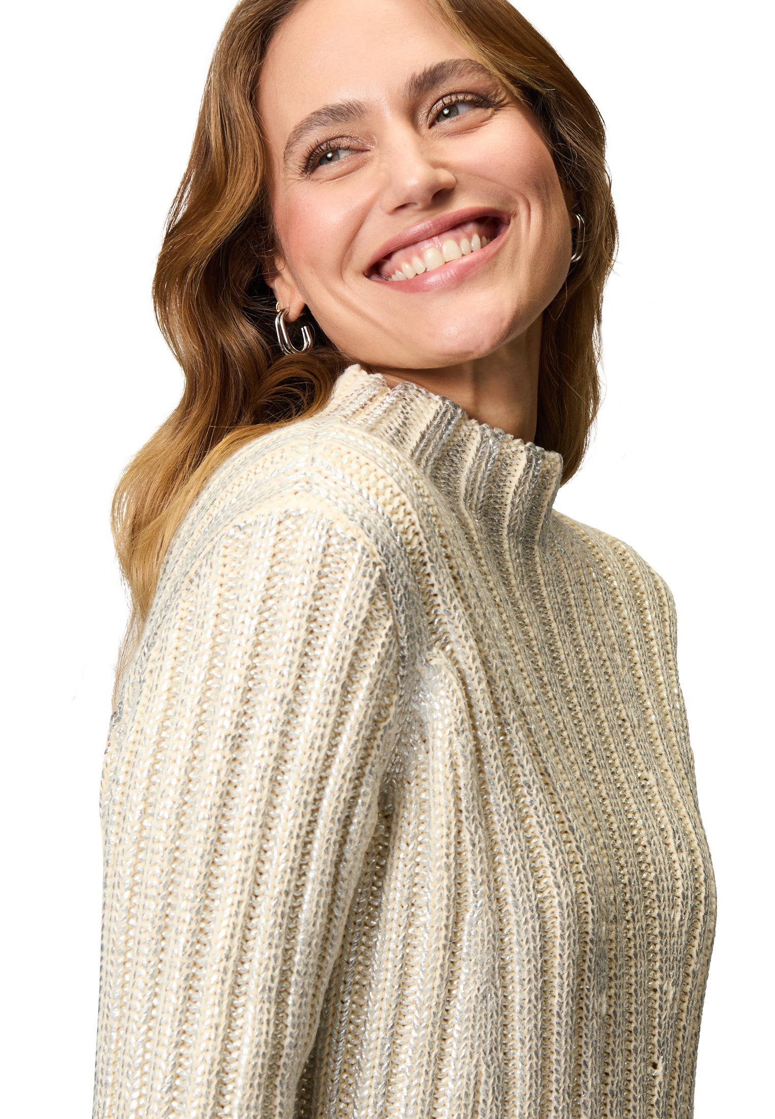 Zero Strickpullover »zero Pullover mit Silberglanz Effekt«, (1 tlg.), strukturiert