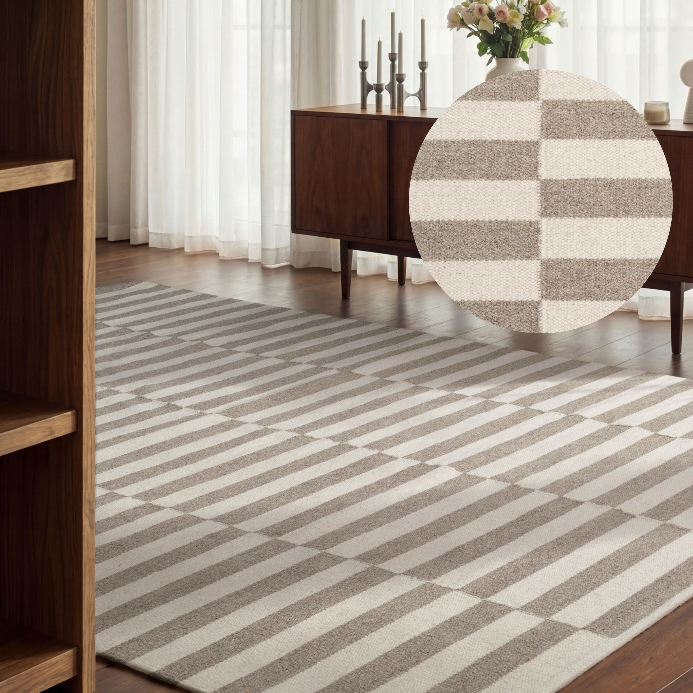 HANSE Home Wollteppich "Vika, schwarz-weiss" rechteckig 5 mm Höhe Handgewebt, Wolle, Natur, Läufer, Wohnzimmer, Schlafzimmer, Streifen