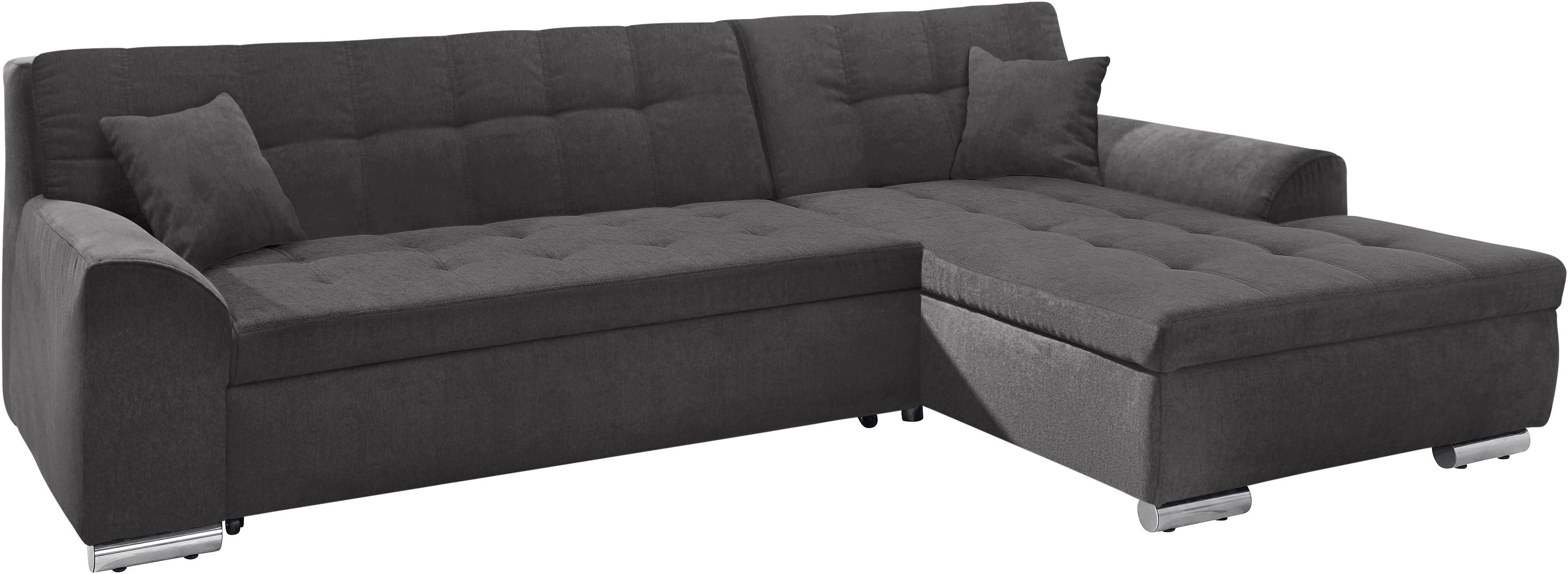 DOMO collection Ecksofa "Aversa, moderne Steppung, geschwungene Armlehnen, Breite 267cm" L-Form, wahlweise mit Bettfunktion
