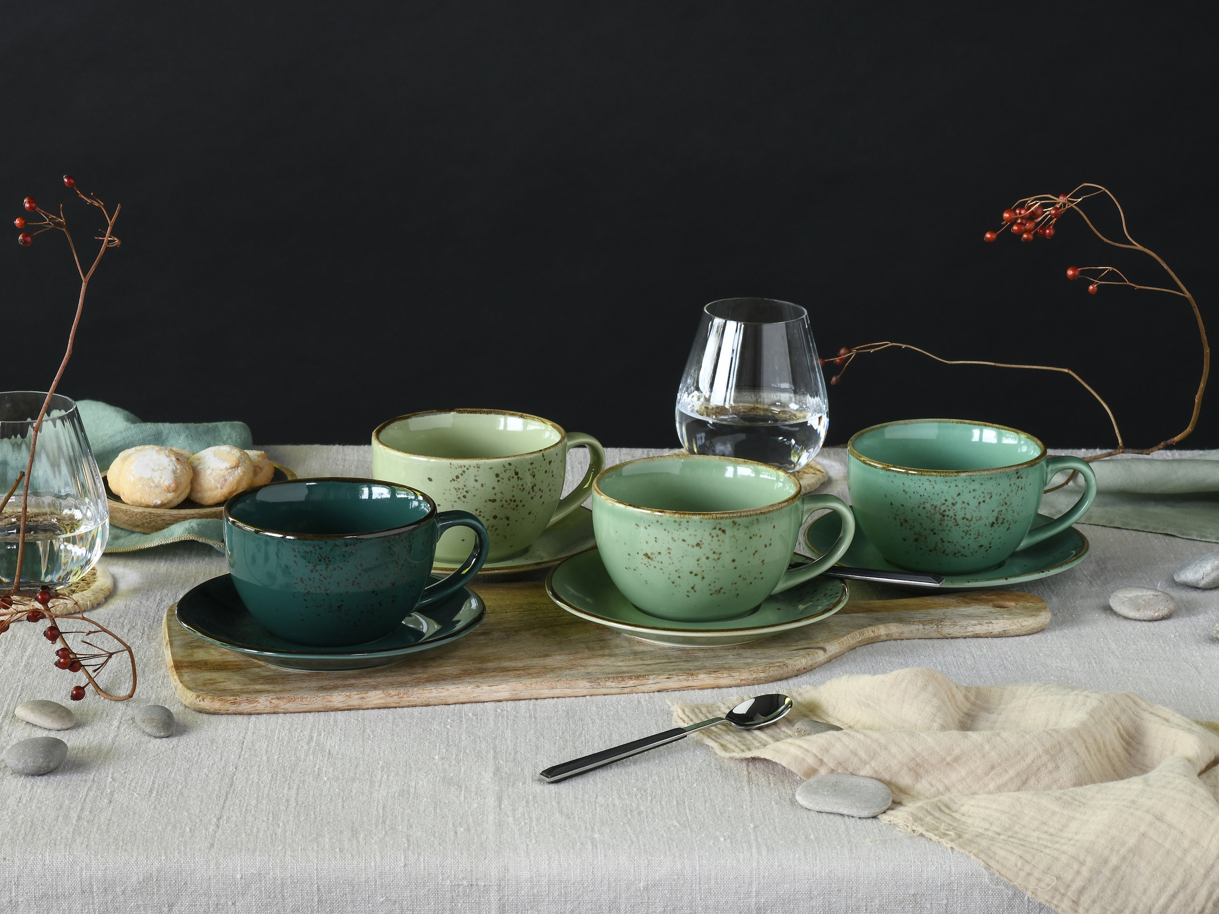 CreaTable Cappuccinotasse »Nature Collection Green Life, Cappuccino-Set, 8-tlg.« Handwerklicher Look, Vintage