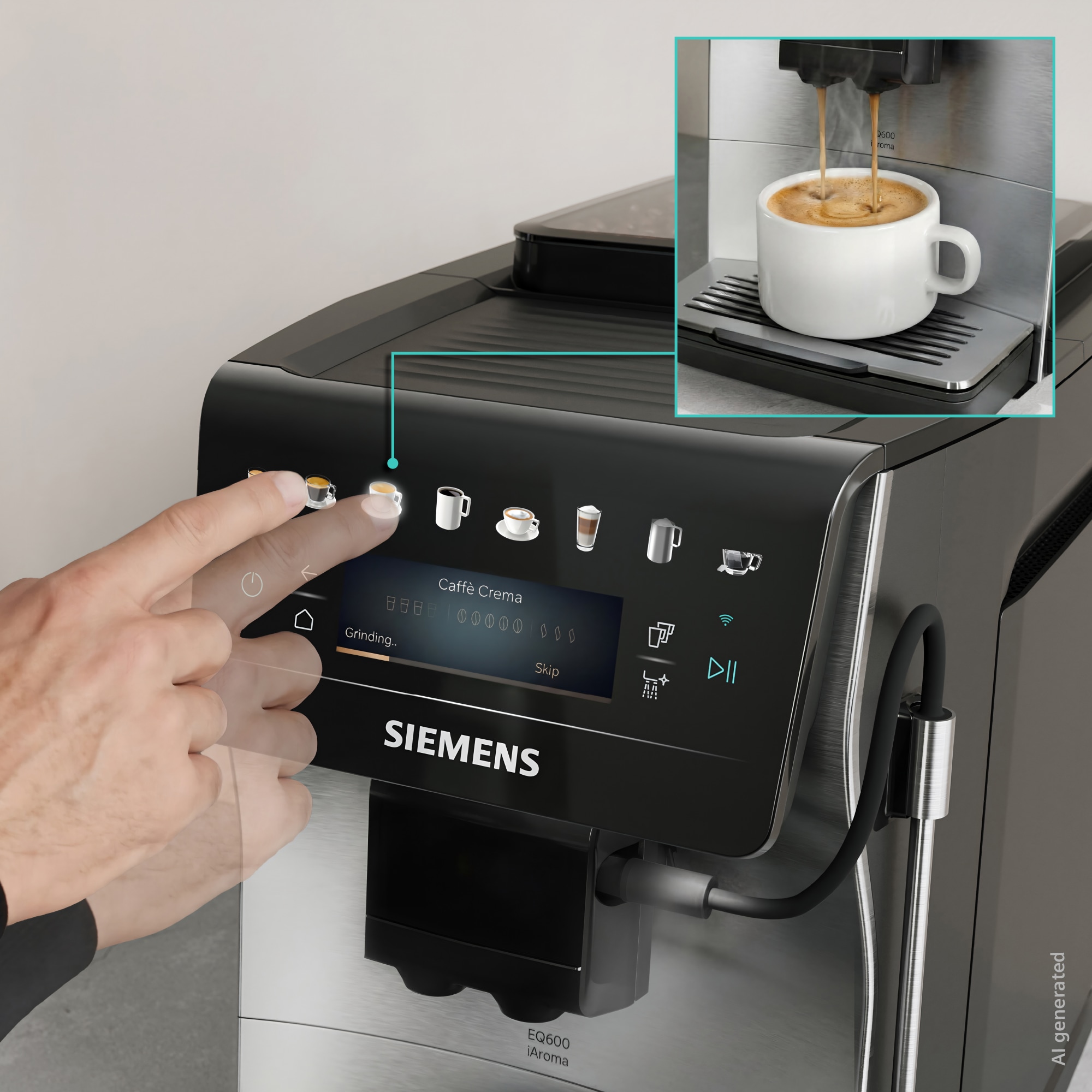 SIEMENS Kaffeevollautomat »EQ600 TP605EM3, 8 Getränke, XL-Getränke, bis zu 480ml, Kannenfunktion« bis zu 10 Favoriten, Doppeltassenfunktion, Keramikmahlwerk, Edelstahl
