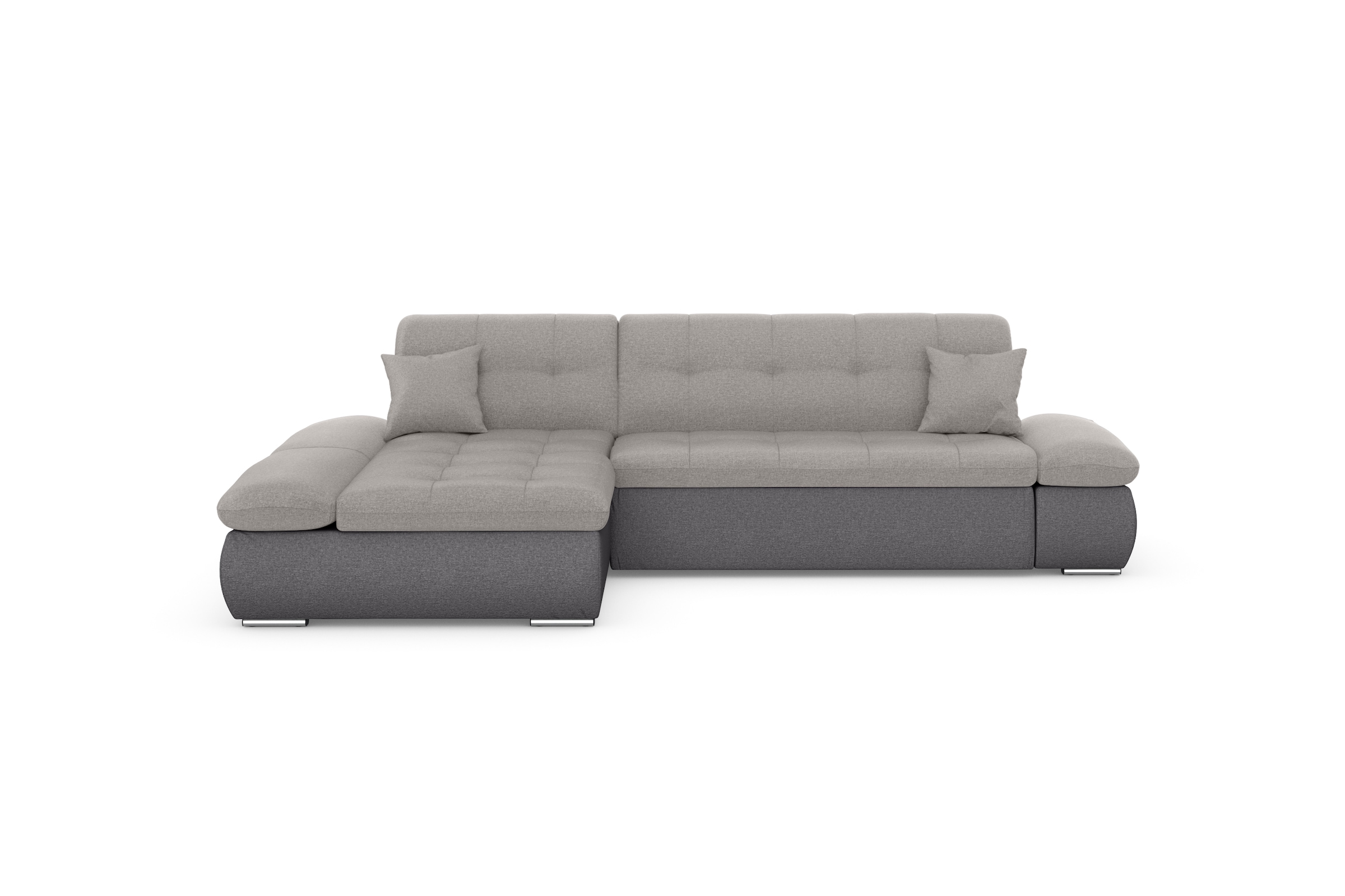 DOMO collection Ecksofa »Moric, L-Form, XXL-Sofa - Breite 300cm«, wahlweise mit Bettfunktion und Armteilverstellung, grau-silber