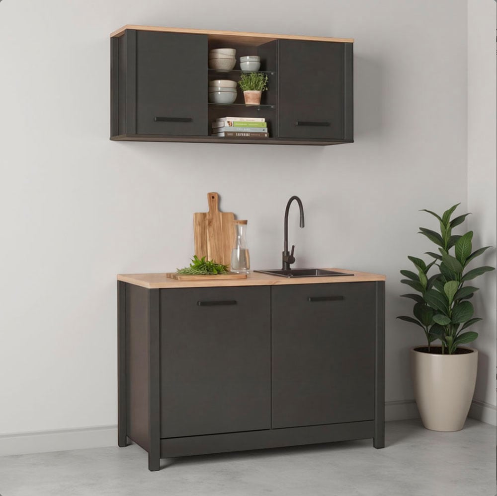 Inter Link Pantryküche "Pienza, Miniküche, Singleküche, Einbauküche, Kochnische" Ohne E-Geräte, für Spüle & Spülmaschine, Soft-Close, B: 130 cm