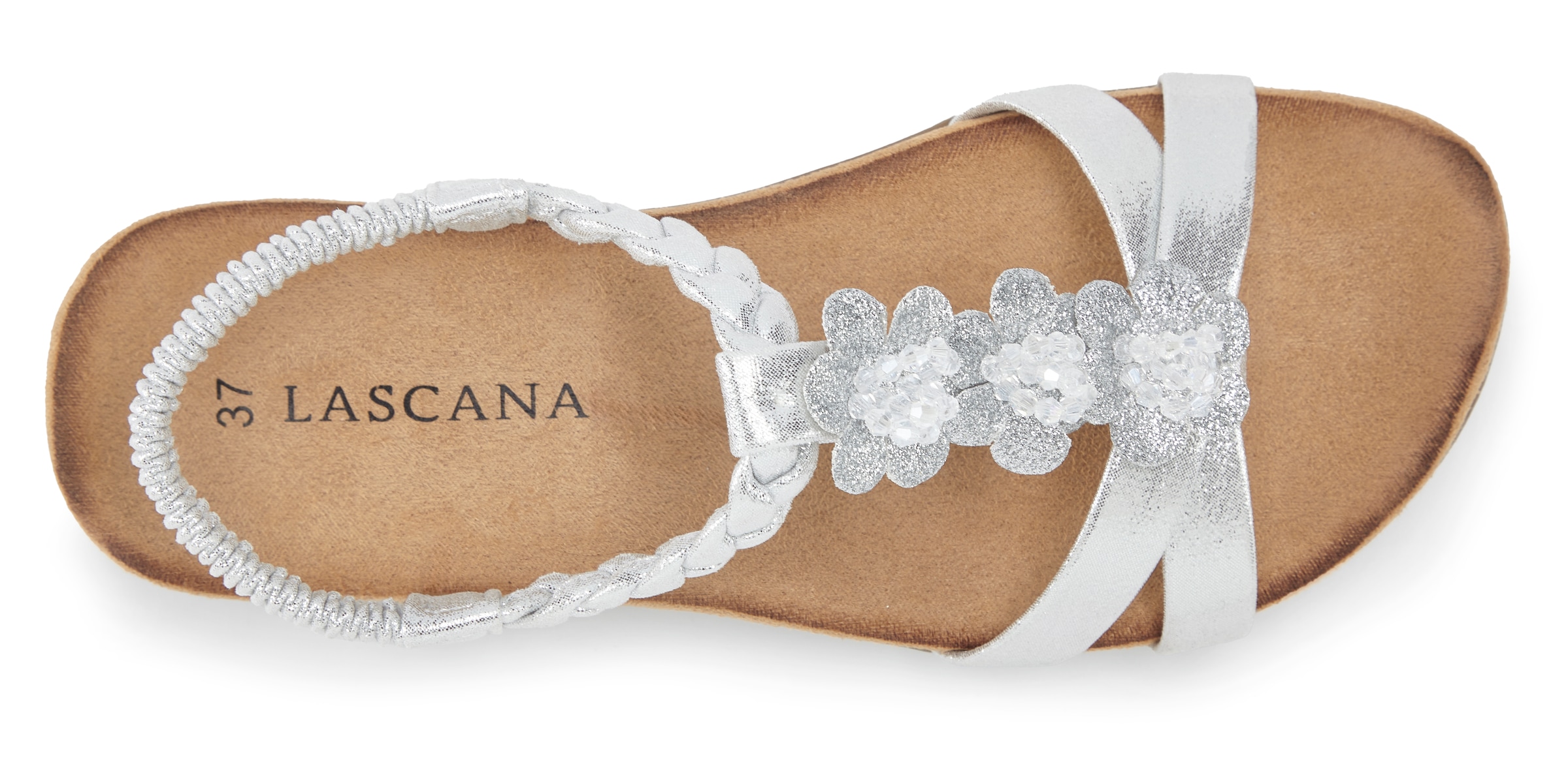 LASCANA Sandale »Sommerschuh, Sandalette, offener Schuh,«  mit eleganten Schmucksteinchen und elastischem Riemchen