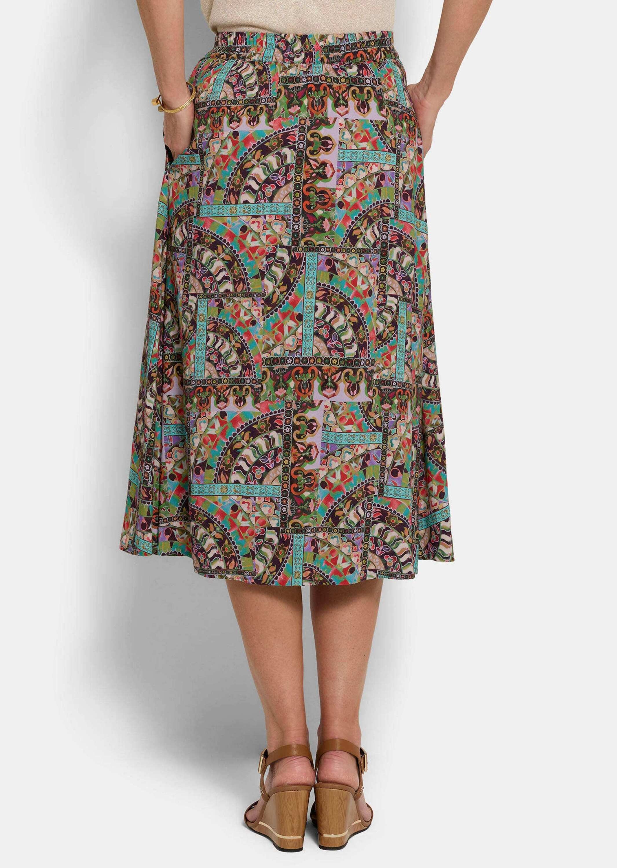 GOLDNER Midirock »Viskoserock mit Patch-Druck« Nahttaschen an der Seite