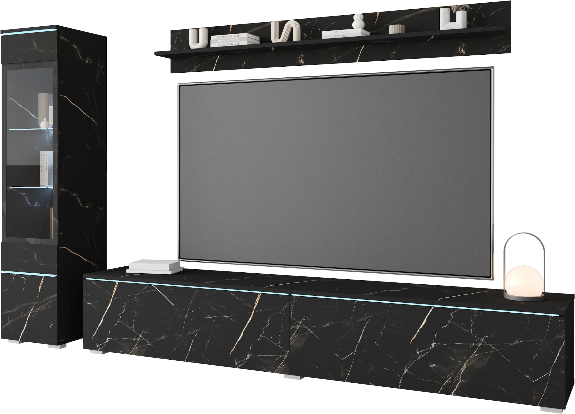 INOSIGN Wohnwand »VERA I, Vitrinen Türanschlag links/rechts wechselbar«, (Komplett-Set, 3 St.), Mediawand 230 cm, Vitrine mit Verglasung, stehend und hängend