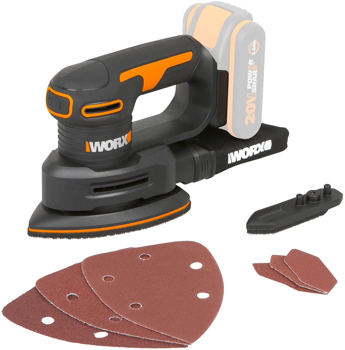Worx Akku-Tellerschleifer »WX822.9«, für Holzmöbel und Türen, mit Staubfangsack, ohne Akku & Ladegerät