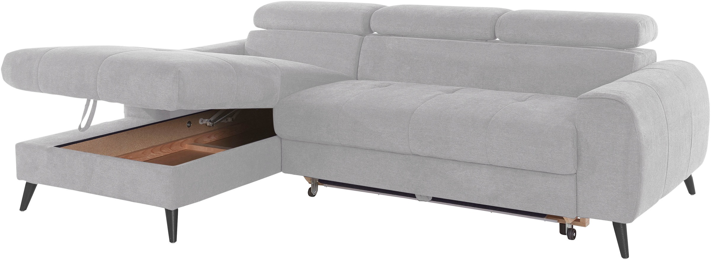 COTTA Ecksofa »Mia L-Form mit 3 Zierkissen«, wahlweise mit Bettfunktion, Bettkasten, Beleuchtung & Wireless-Charger