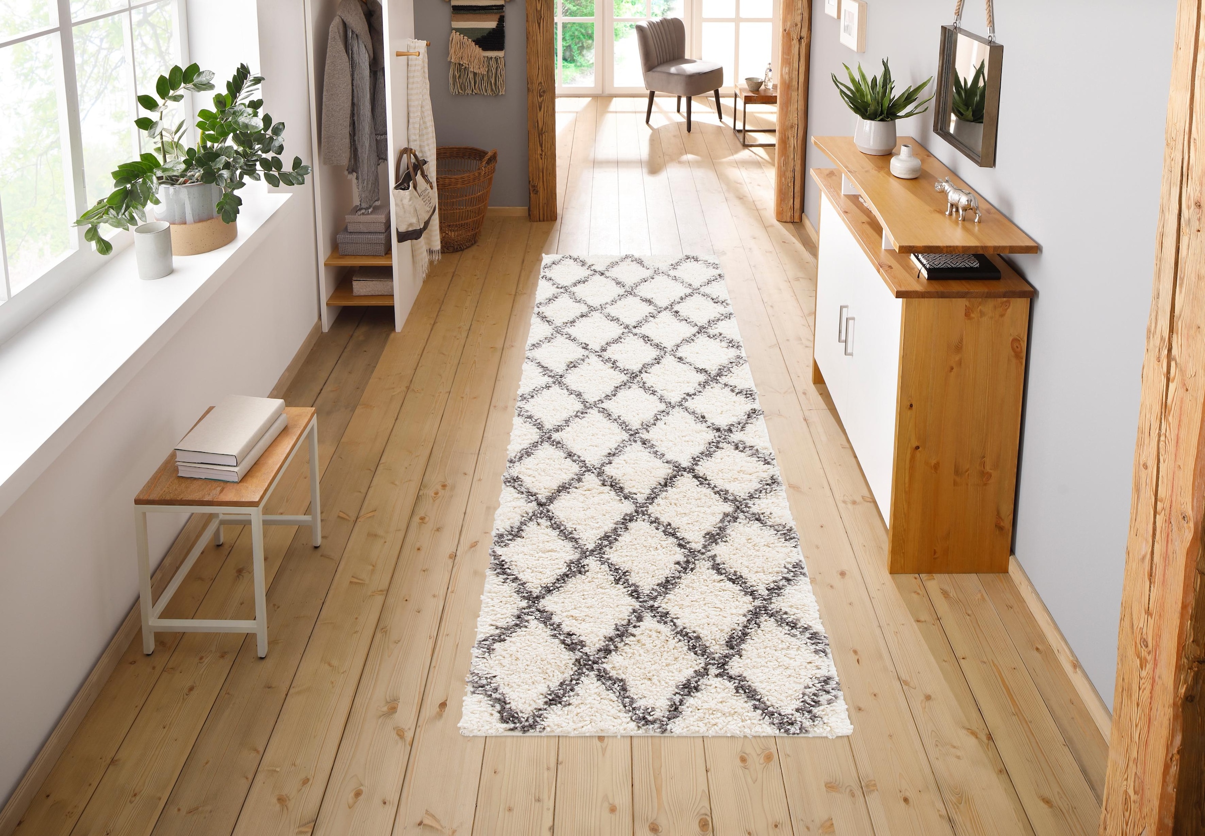 my home Hochflor-Läufer »Linz«, rechteckig, 31 mm Höhe, Läufer, Rauten Design, Hochflor, gewebt, Brücke