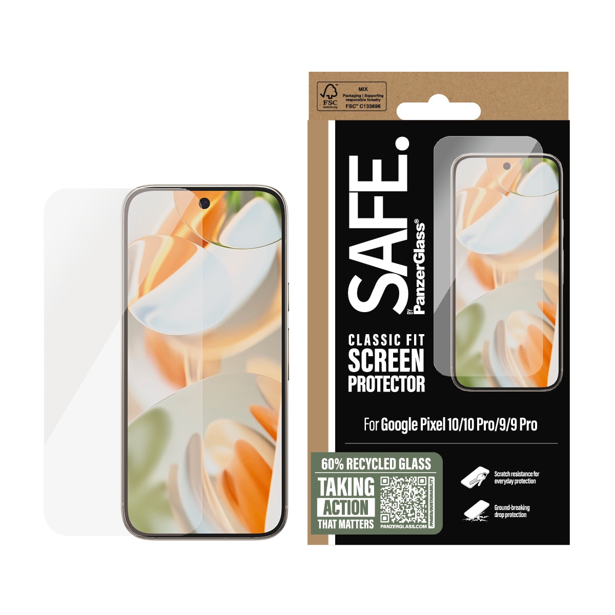 SAFE by PanzerGlass Displayschutzglas »Classic Fit Screen Protector«, für Google Pixel 9/10-Google Pixel 9/10 Pro, Displayschutzfolie, Schutzfolie, Bildschirmschutz, kratz- & stoßfest
