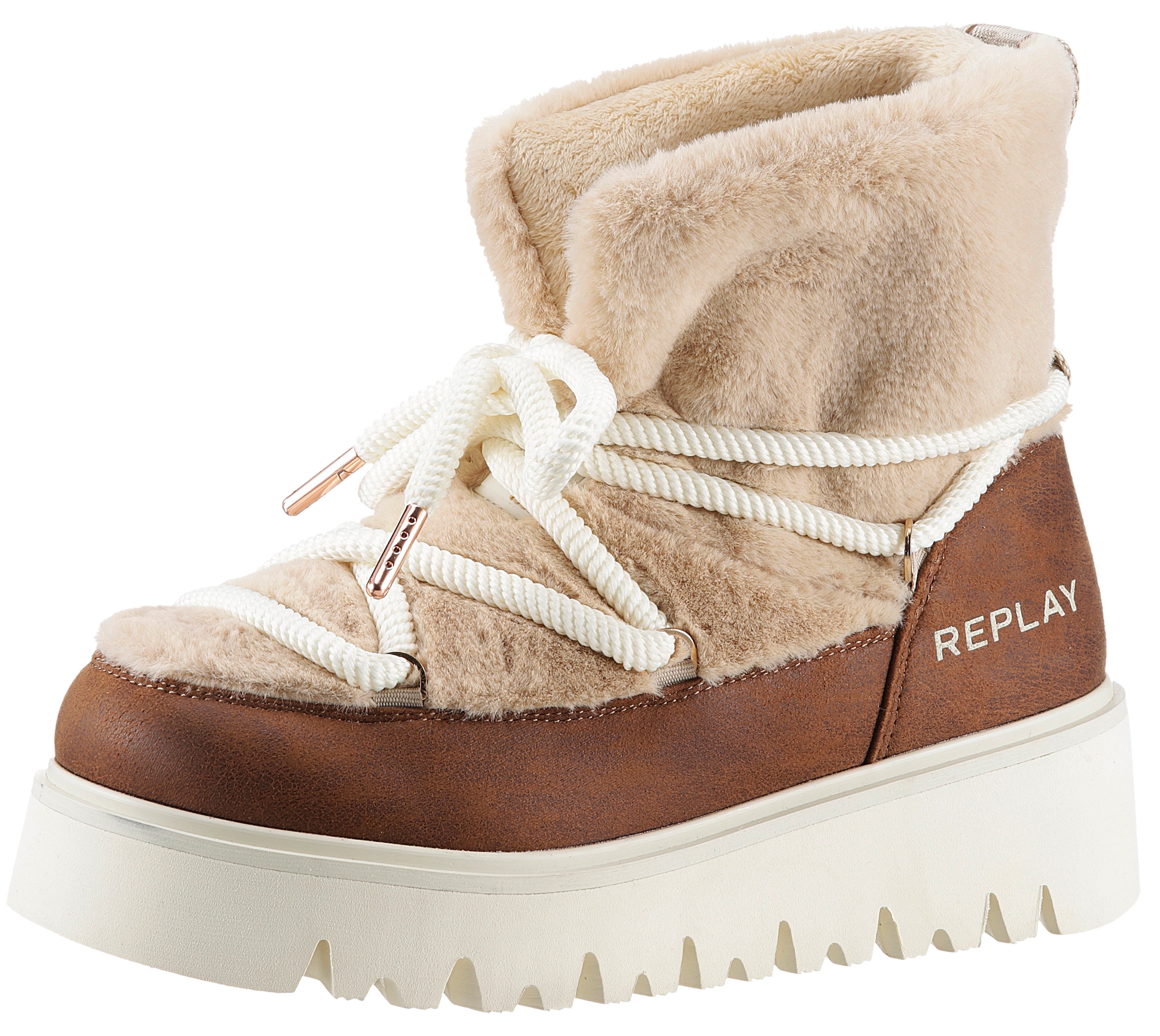 Replay Winterboots "MELROSE HAIR", Schnürboots, Winterstiefelette, Warmfutter, aufgesetzte Schnürung