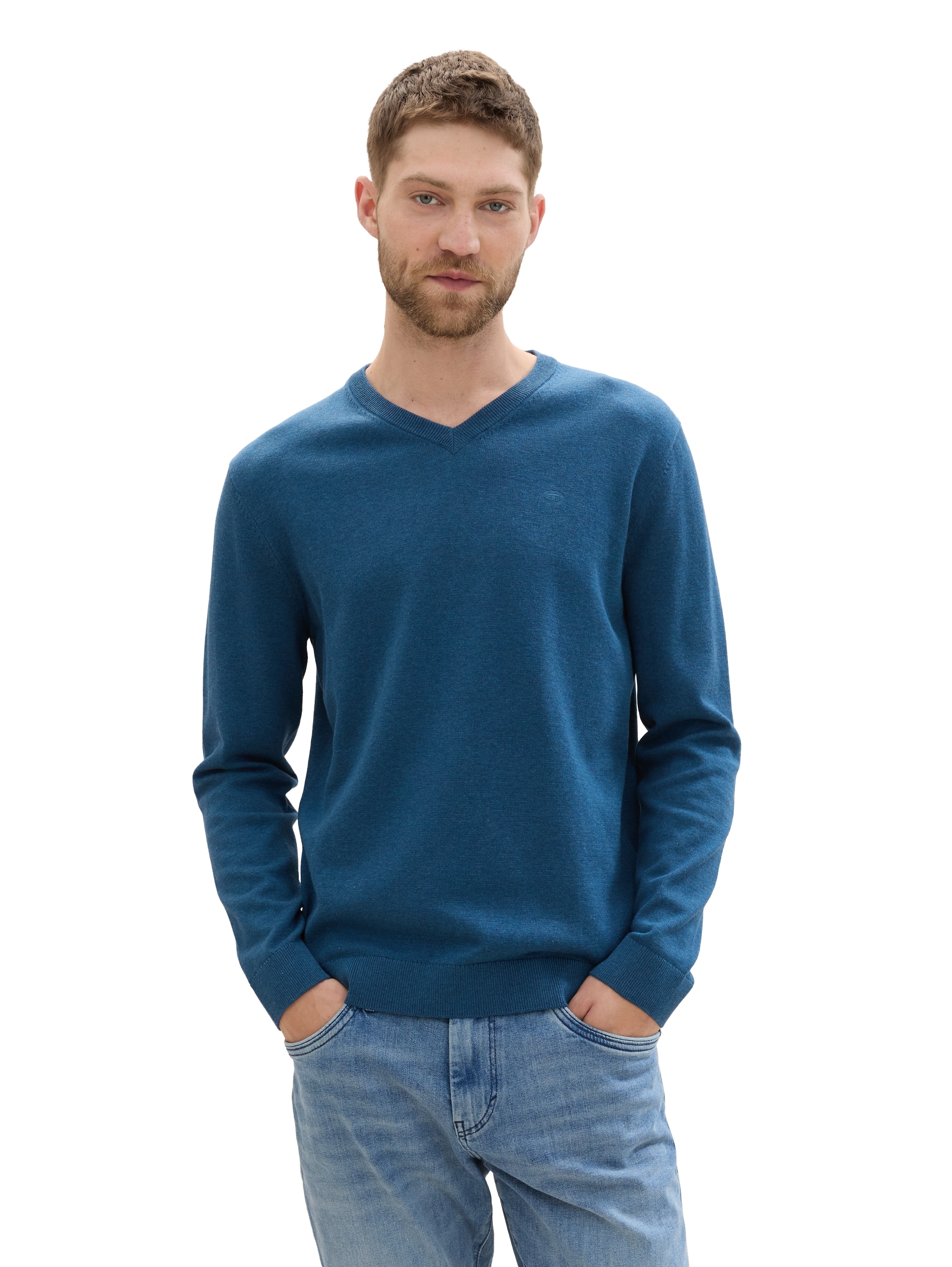 TOM TAILOR V-Ausschnitt-Pullover, mit kleiner Logo-Stickerei