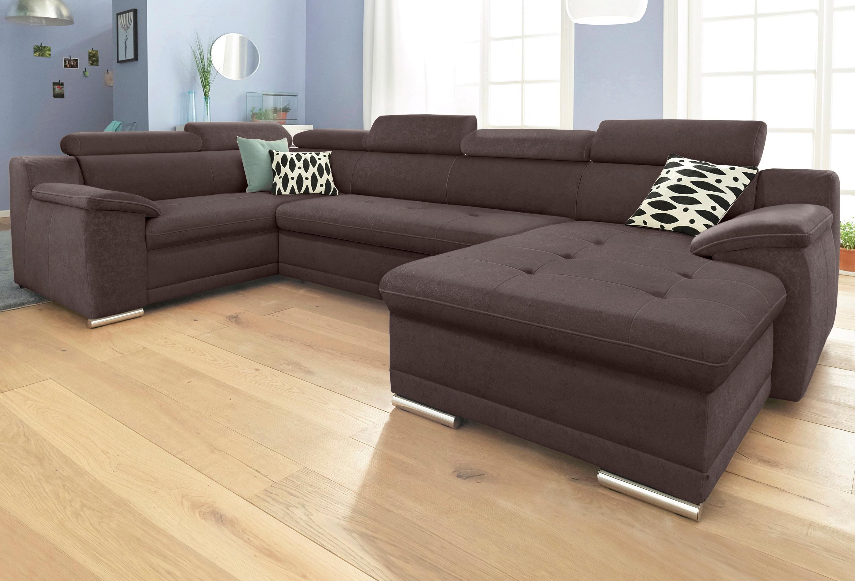 Wohnlandschaft "Andiamo U-Form, B: 336 cm, Kopfteilverstellung, XXL-Sofa" mit Schlaffunktion, frei stellbar, Couch für Wohnkomfort