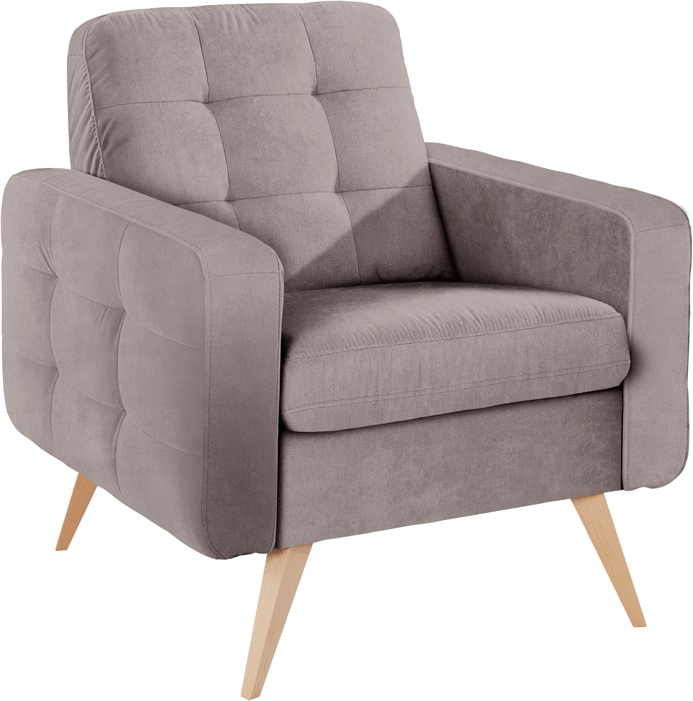 exxpo - sofa fashion Sessel »Nappa, Loungesessel, aktuelle Rückensteppung, bequem und modern«, hoher Holzfuß