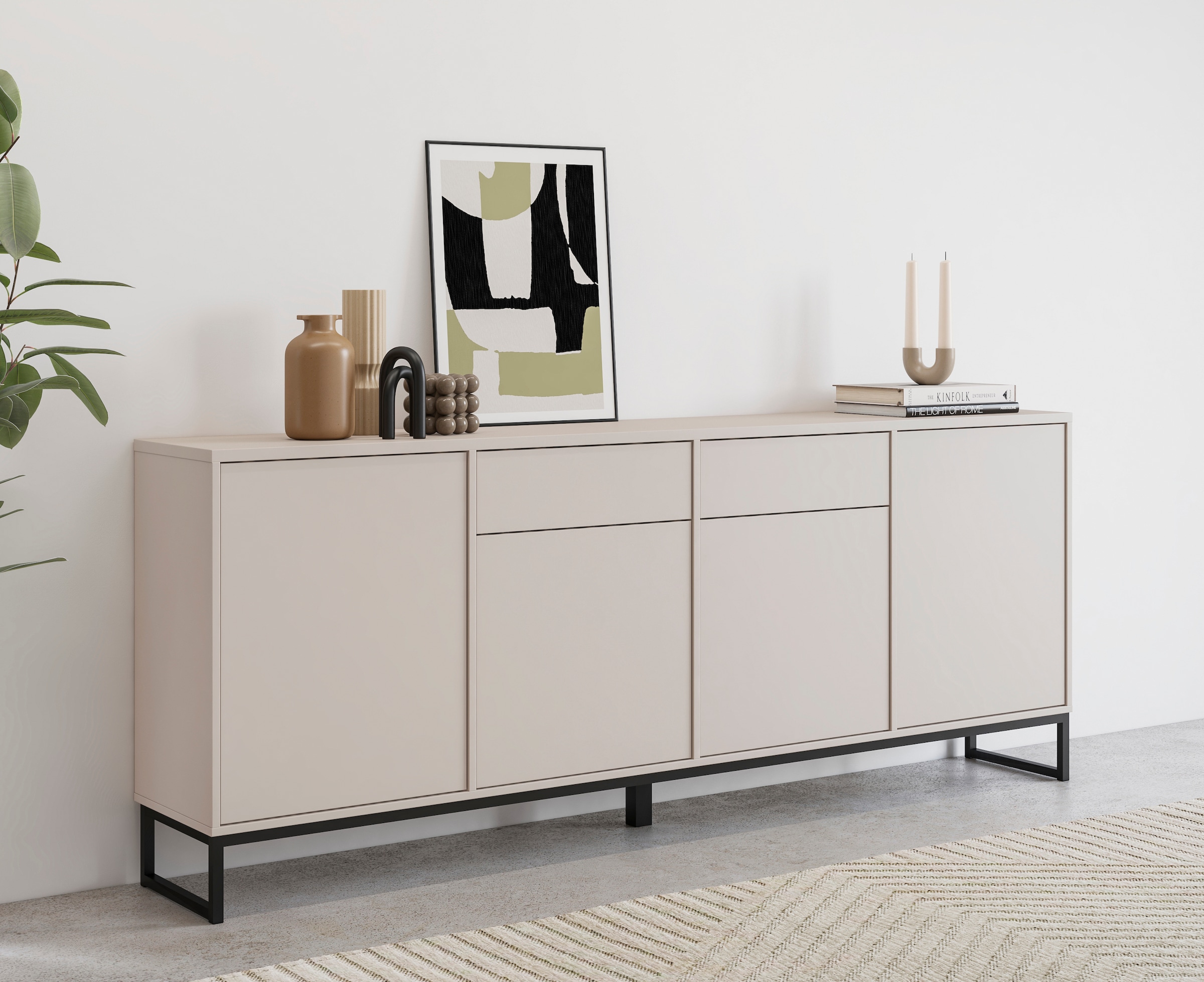 Home affaire Sideboard »Alto, Breite 208,5 cm, grifflose Kommode 4 Türen/2 Schubkästen.« Schubladenschrank mit viel Stauraum, Einlegeböden verstellbar