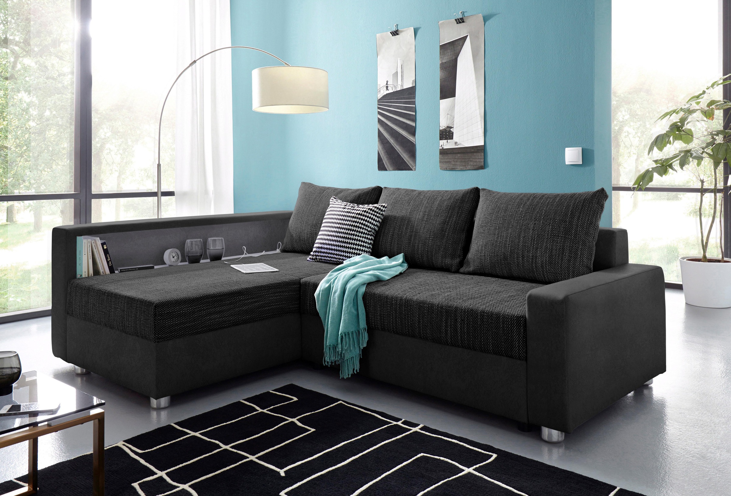 COLLECTION AB "Relax L-Form, B: 223 cm" Schlaffunktion, Bettkasten, Regal & 1 Zierkissen, optional Licht