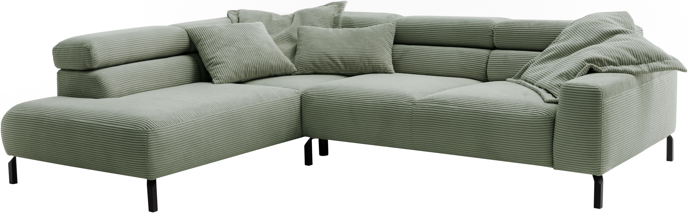 Places of Style Ecksofa »Antonelli, L-Form, inkl. Kopfteilverstellung, Breite 276 cm«, mit elektrischer Sitztiefenverstellung, in Cord, oliv