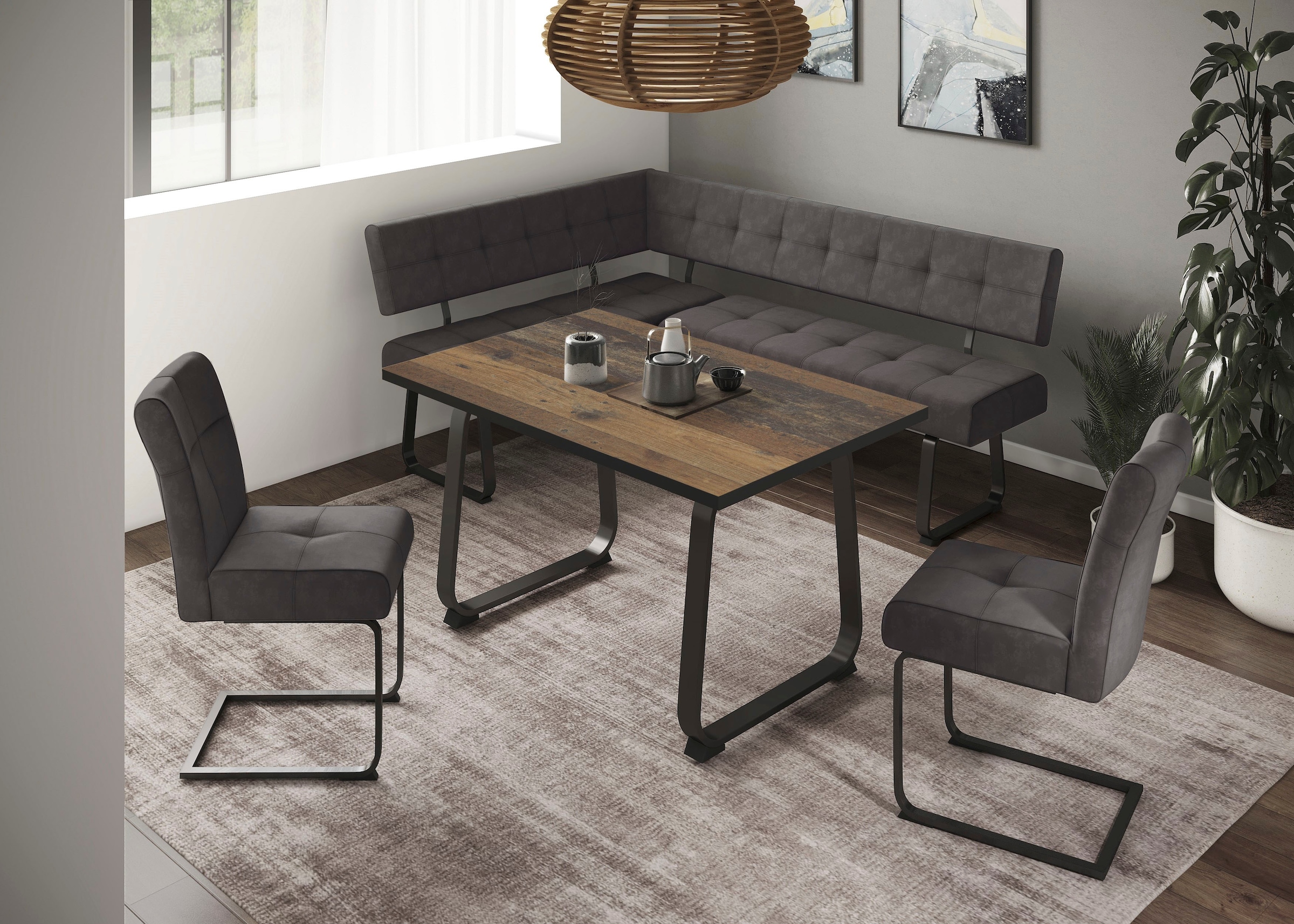 HELA Essgruppe "RUHR" 4 Stk. tlg. Kufentisch 140x90 cm, Schwingstuhl und Ba günstig online kaufen